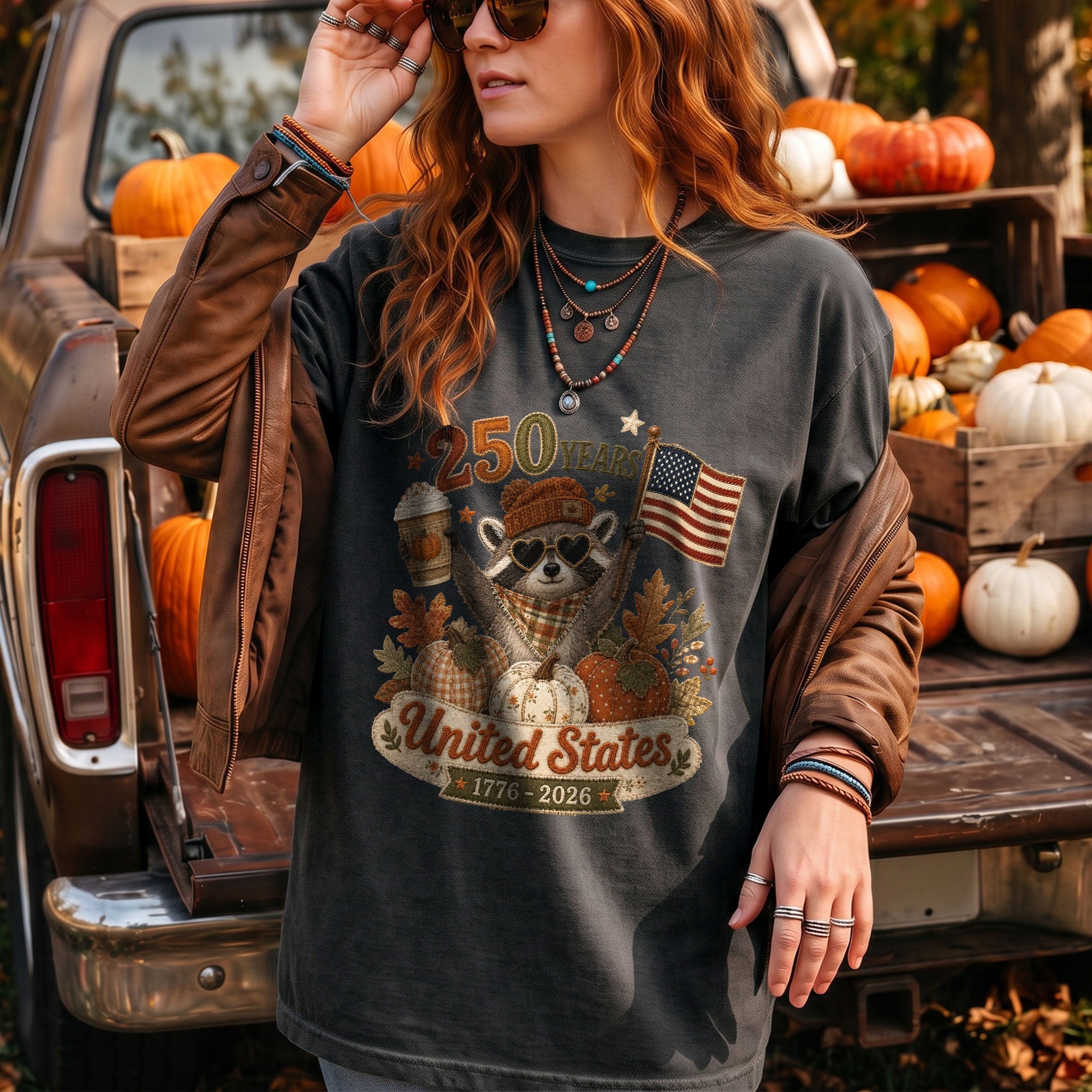 1776-2026 United States Fall Graphic Tee: Cute Raccoon Autumn Pumpkin Spice T-Shirt