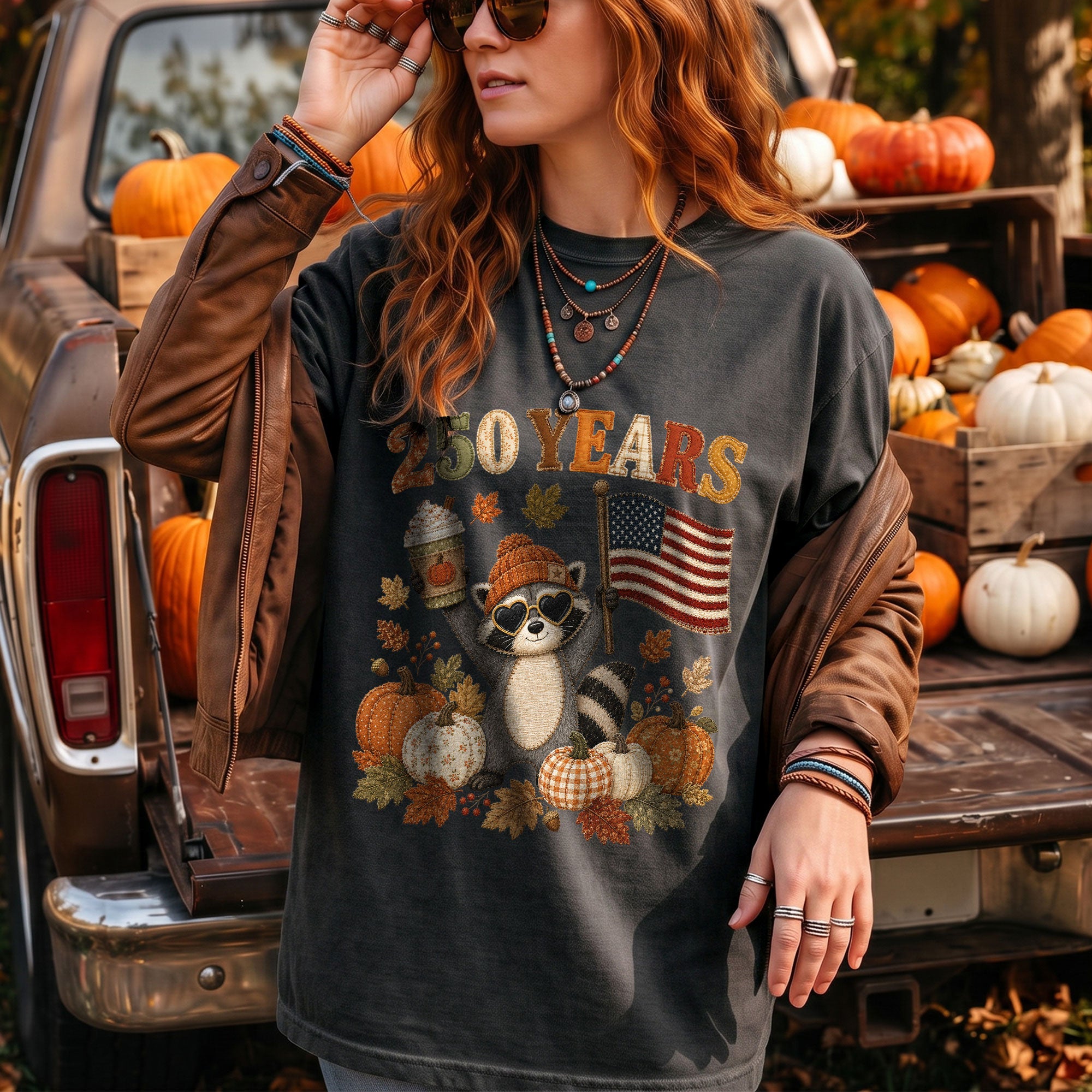 Vintage Style Raccoon 250 Years Fall Shirt: Cozy Pumpkin Autumn Seasonal Graphic Tee