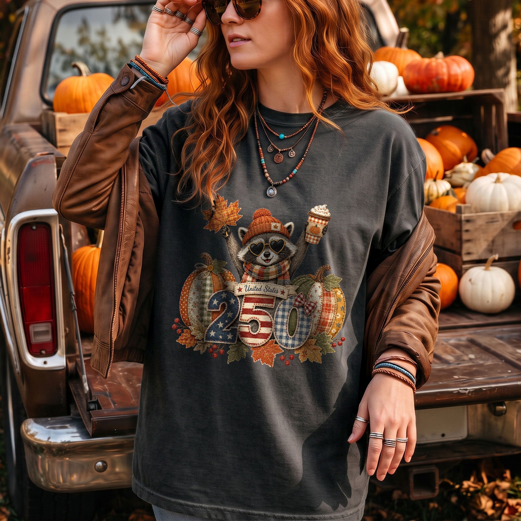 Cute Raccoon 250 Years United States Shirt: Cozy Autumn Pumpkin Seasonal Graphic Tee