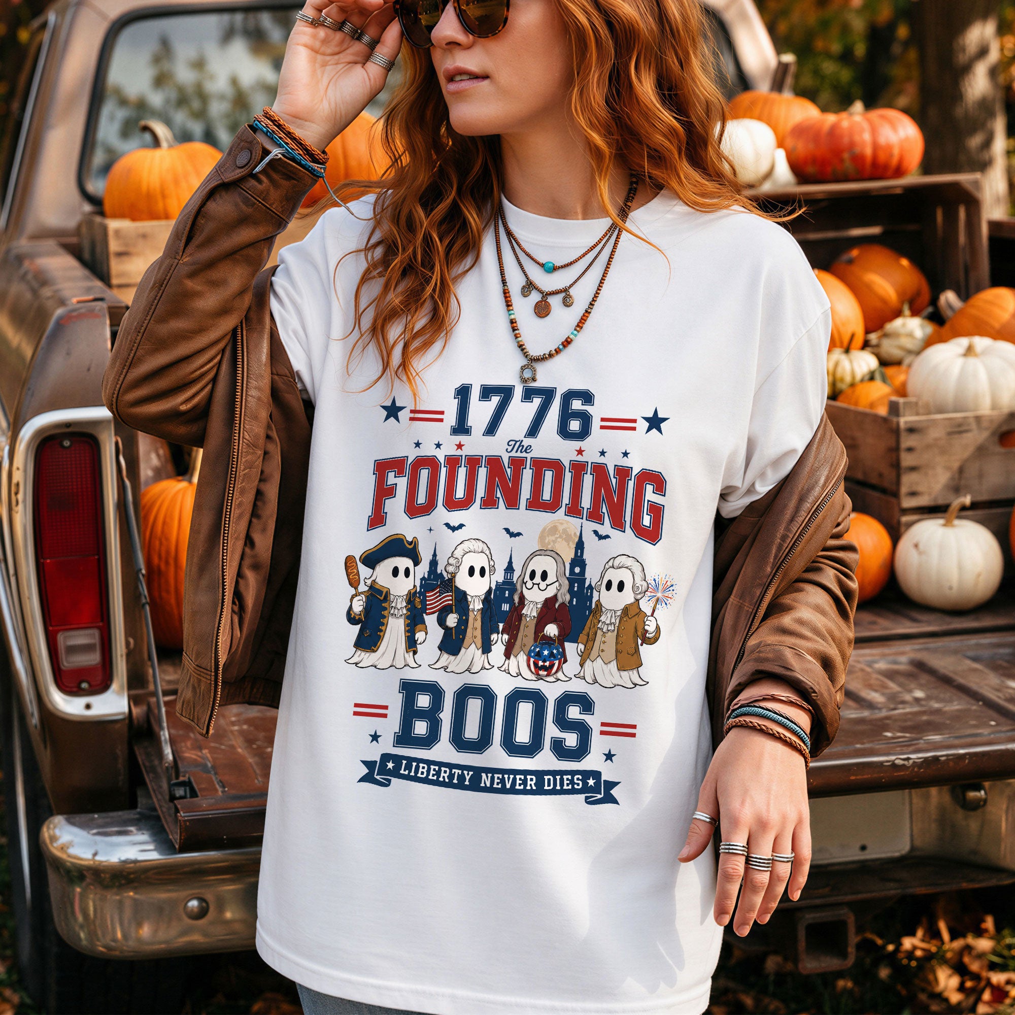 Founding Fathers Ghost Halloween Shirt 1776 The Founding Boos Patriotic Graphic Tee