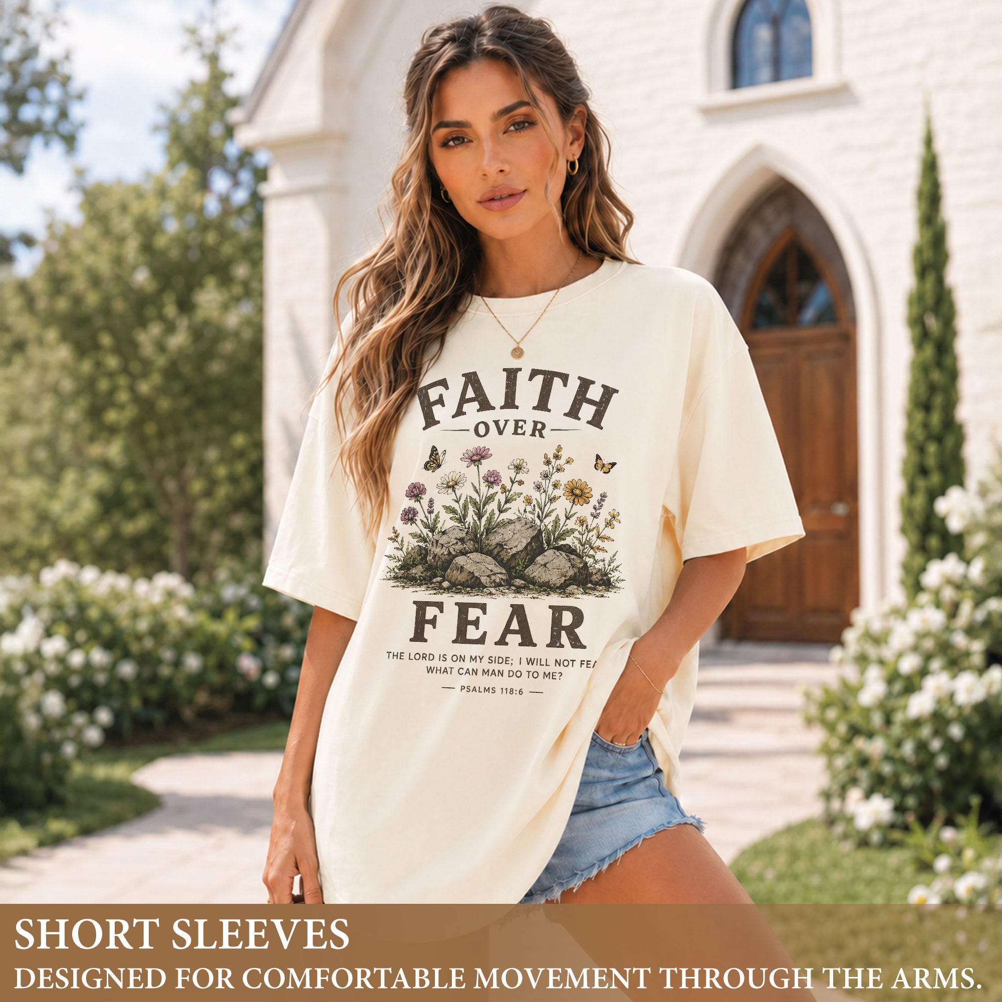 Faith Over Fear Christian Shirt Floral Wildflower Women T-Shirt Psalms 118:6 Tee