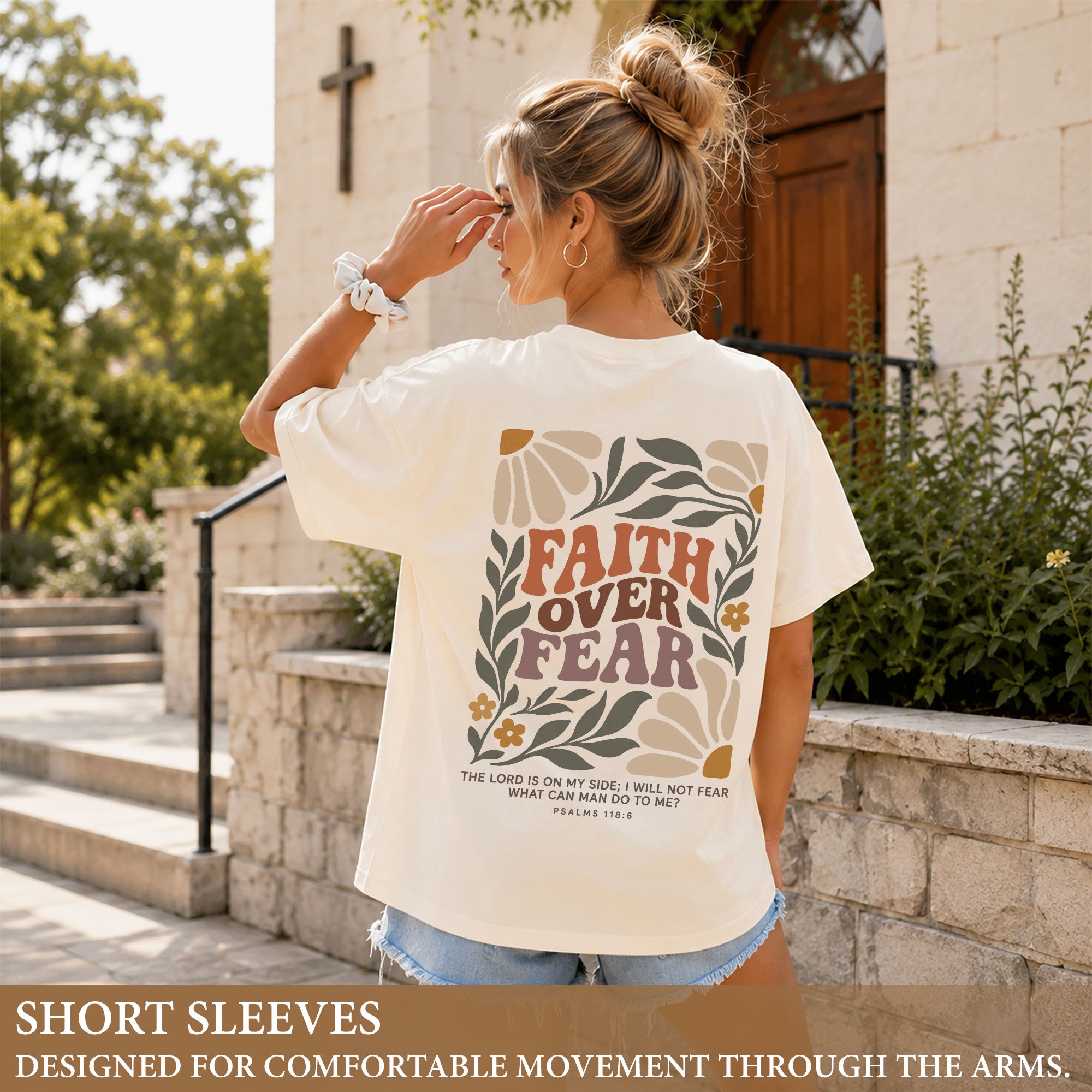 Faith Over Fear Christian Shirt Floral Bible Verse Women T-Shirt Psalms 118:6 Tee - Rust Field Wear