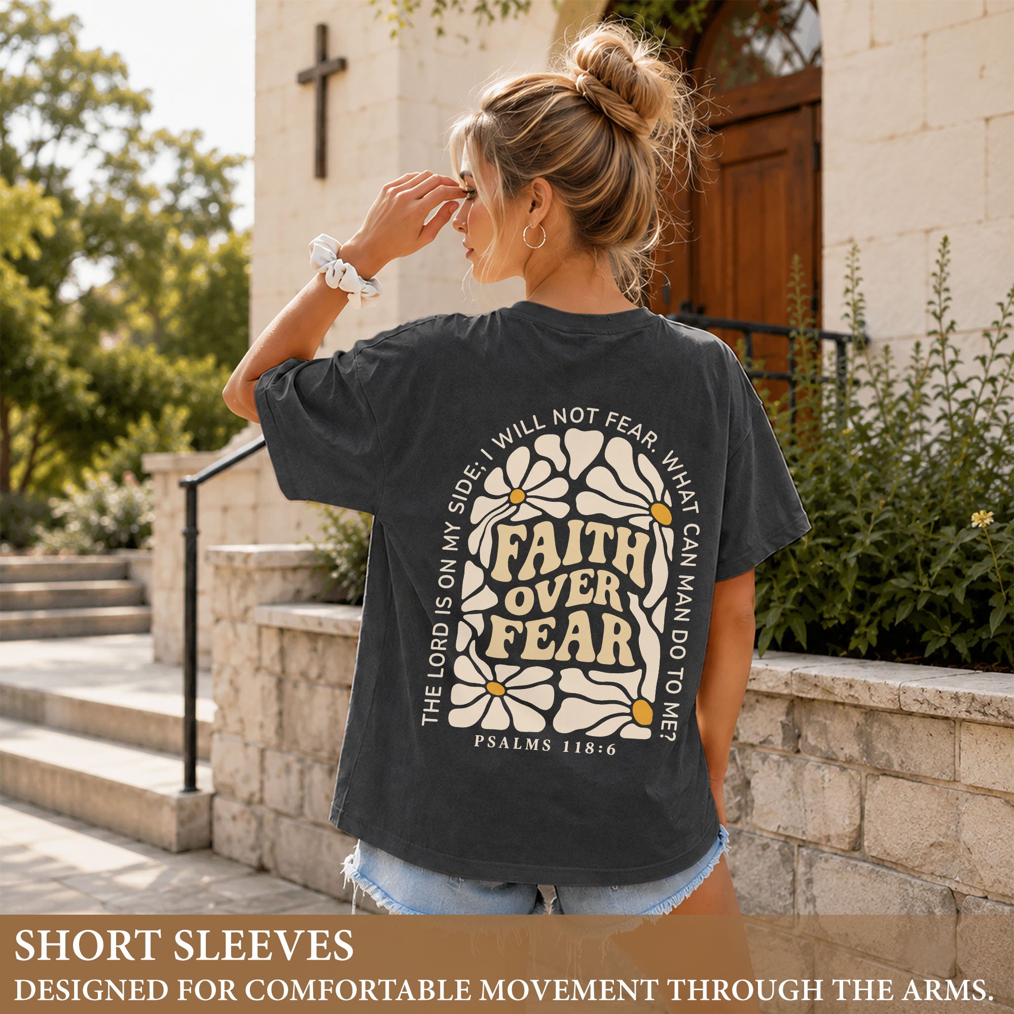Faith Over Fear Christian Women Shirt Floral Bible Verse Graphic Religious Faith Tee