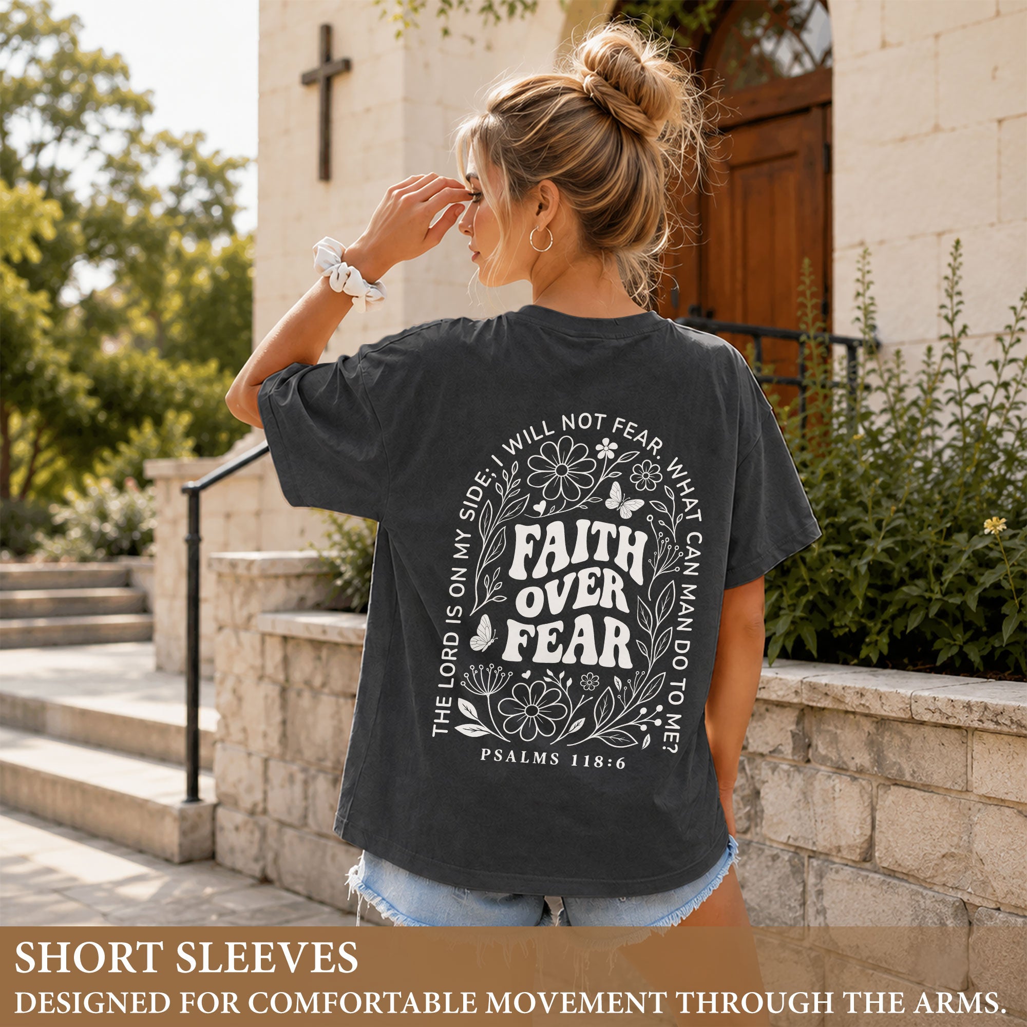 Faith Over Fear Christian Women Shirt Floral Scripture Graphic Inspirational Faith Tee