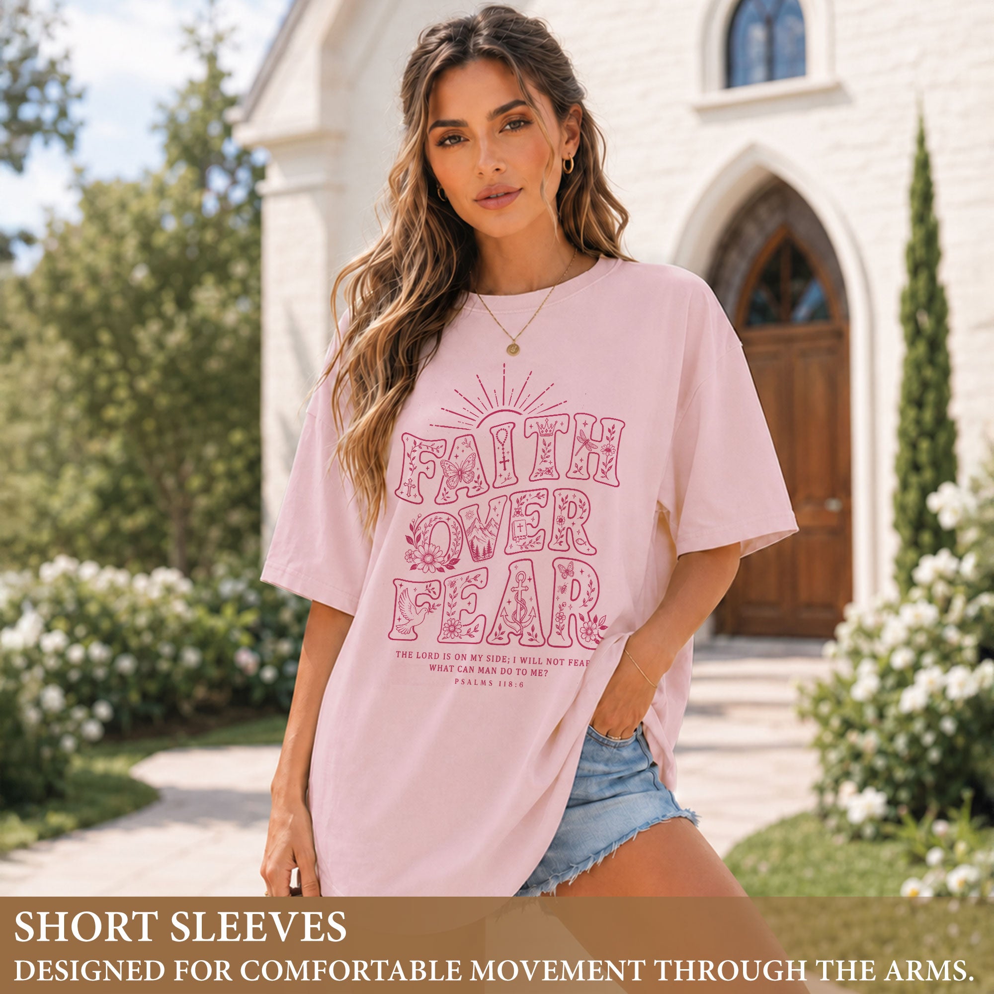 Faith Over Fear Christian Shirt Womens Bible Verse T-Shirt Psalms 118 6 Jesus Tee