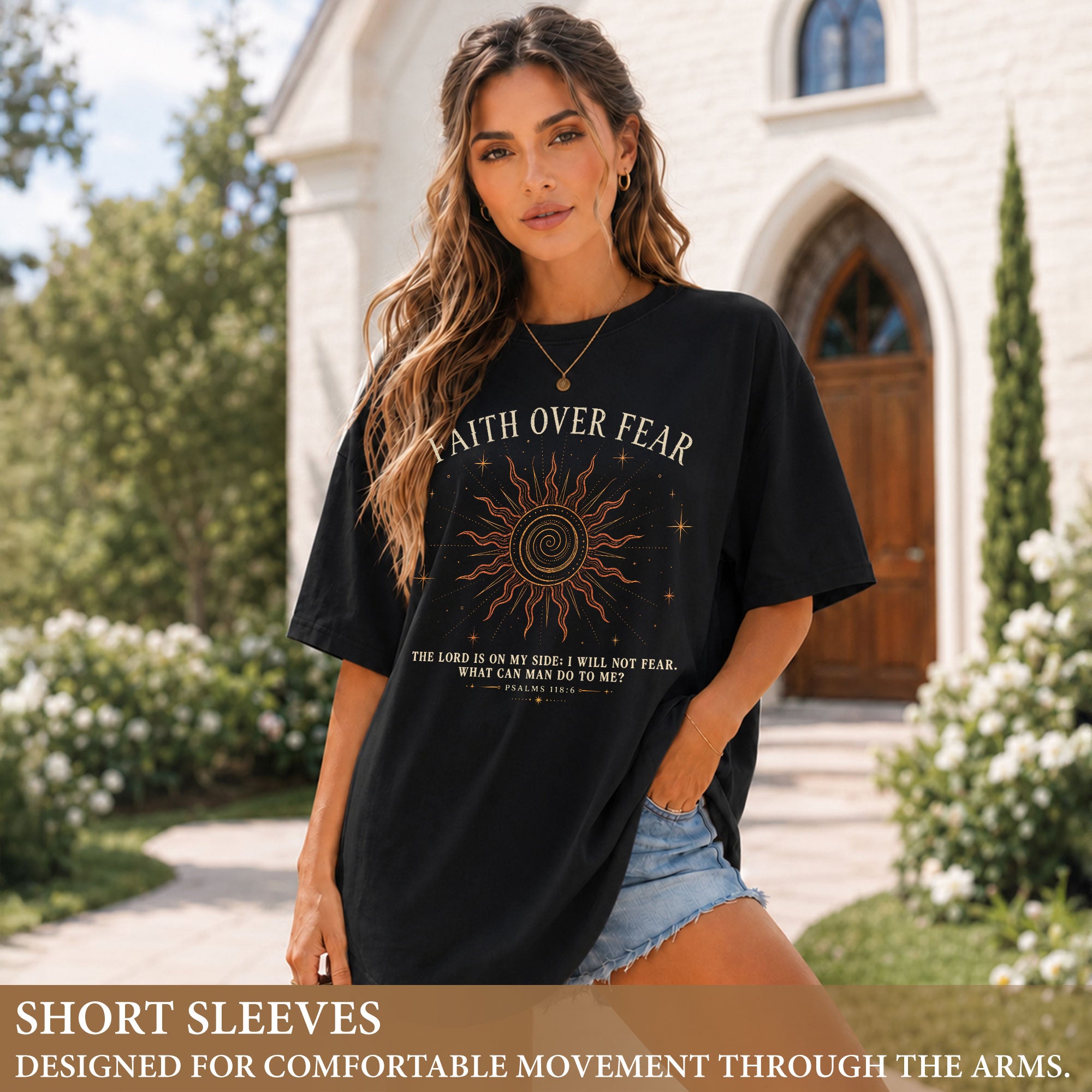 Faith Over Fear T Shirt Christian Women Radiant Sun Psalms 118 6 Religious Tee Top