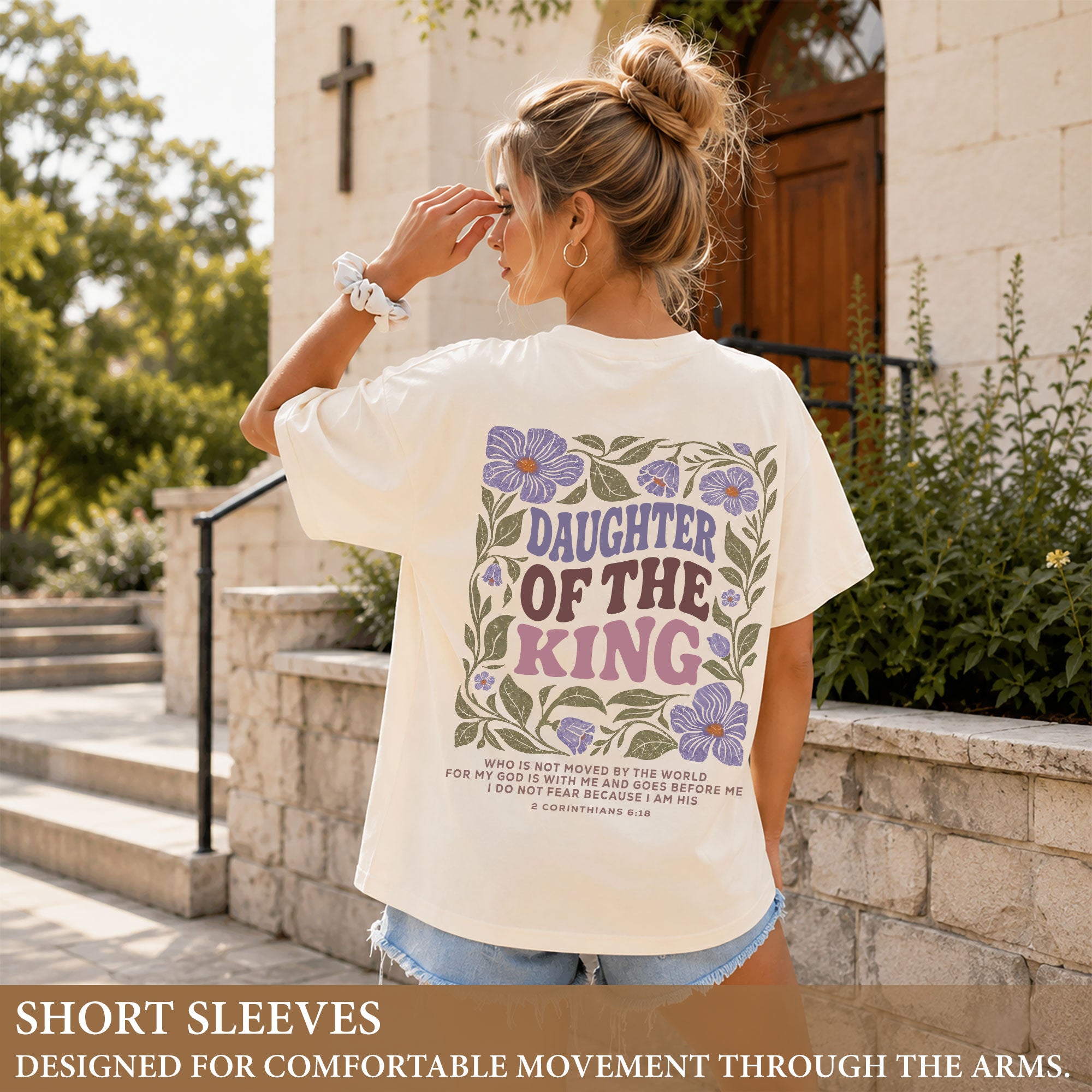 Daughter Of The King Purple Floral 2 Corinthians 6 18 Christian T Shirt Apparel Women - Rust Field Wear