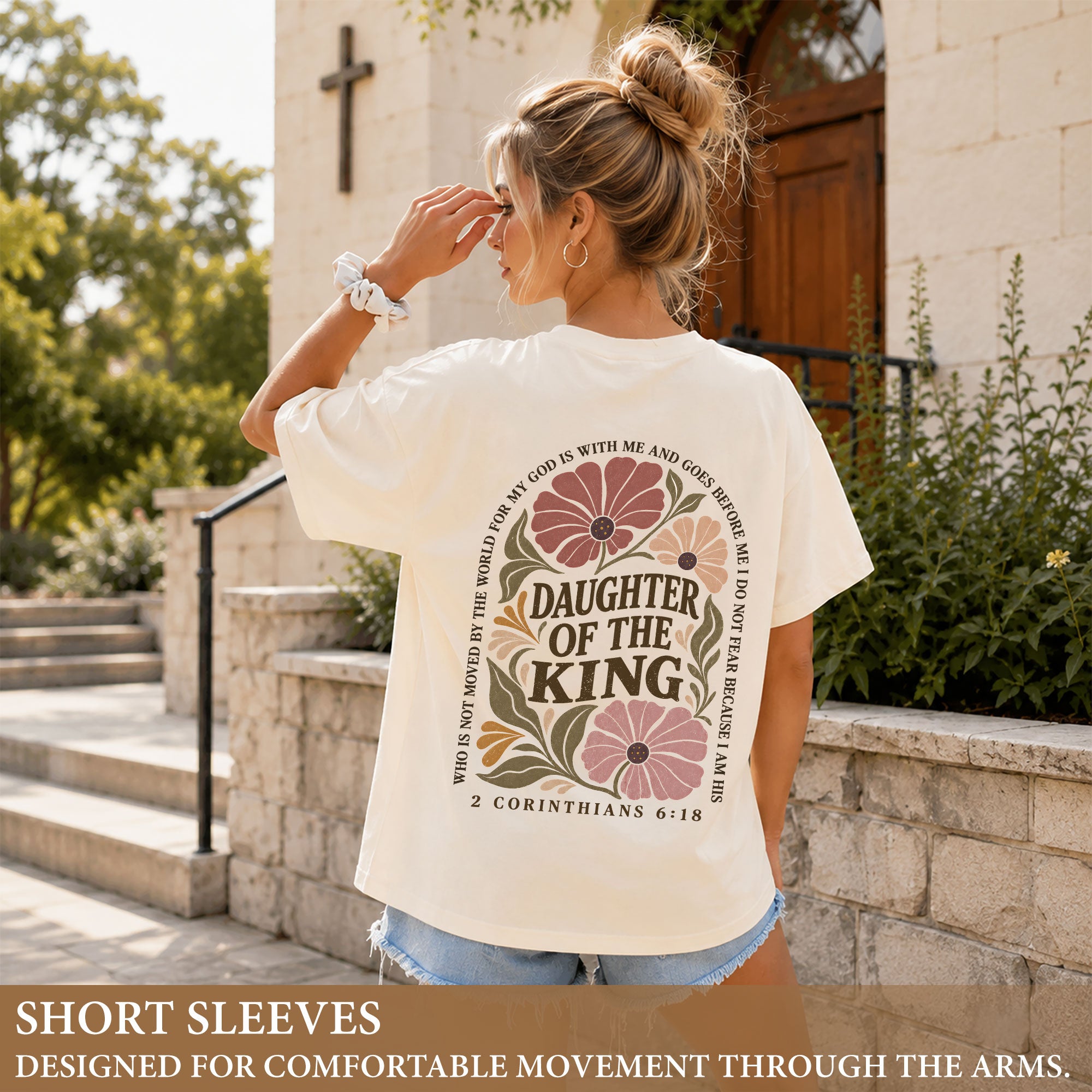 Daughter Of The King T-Shirt Christian Retro Floral Bible Verse Women Graphic Tee - Rust Field Wear