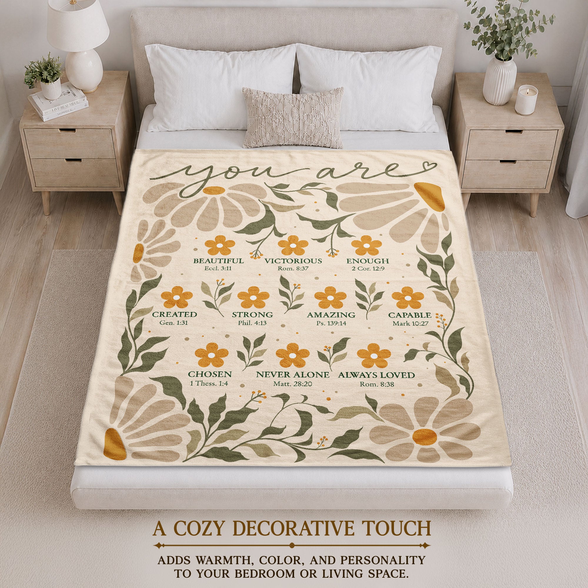 God Says You Are Blanket Boho Daisy Scripture Floral Soft Flannel Throw Blanket