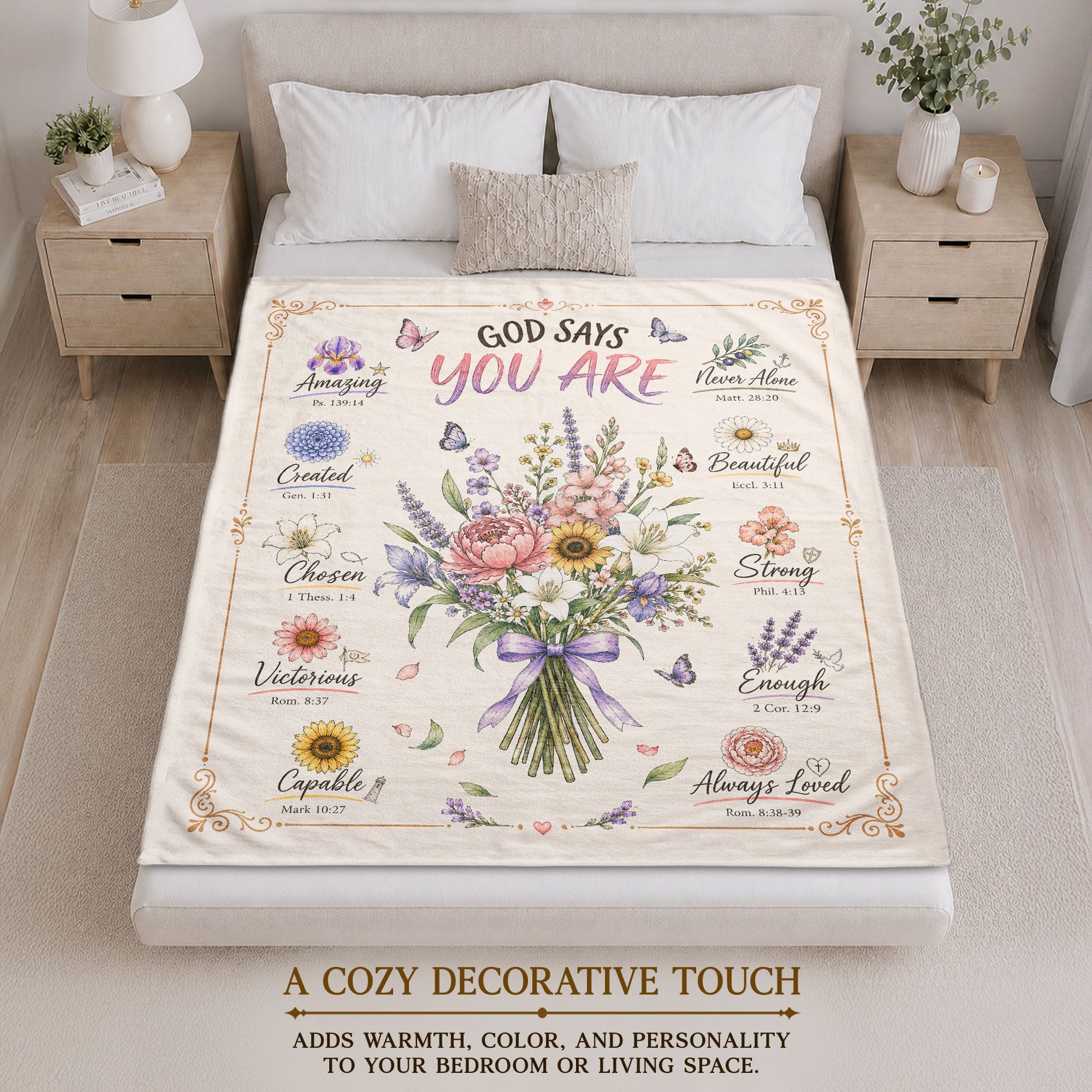 God Says You Are Blanket Christian Scripture Floral Fleece Throw Blanket Decoration