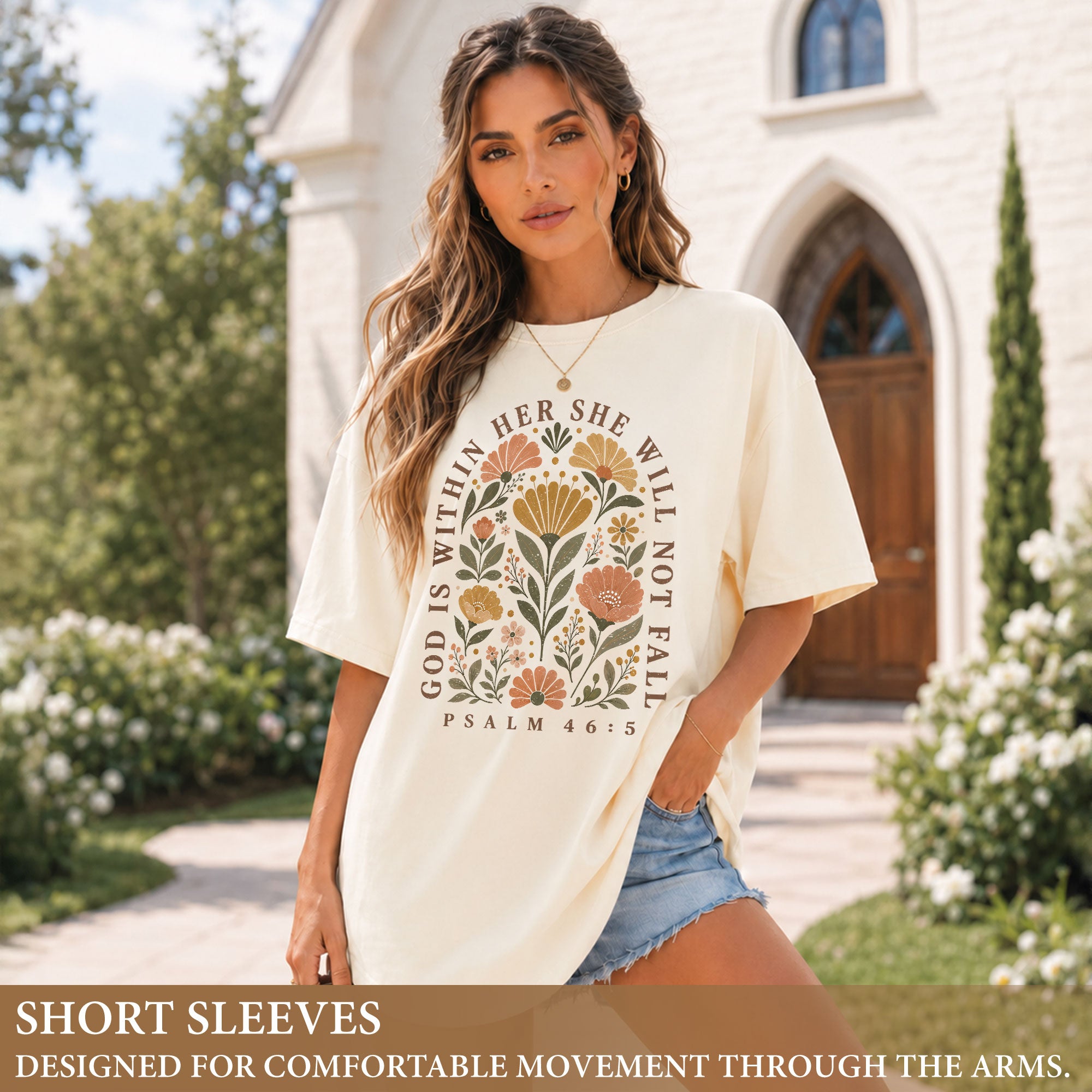God Is Within Her She Will Not Fall Shirt Floral Christian Psalm 46 5 Graphic Tee