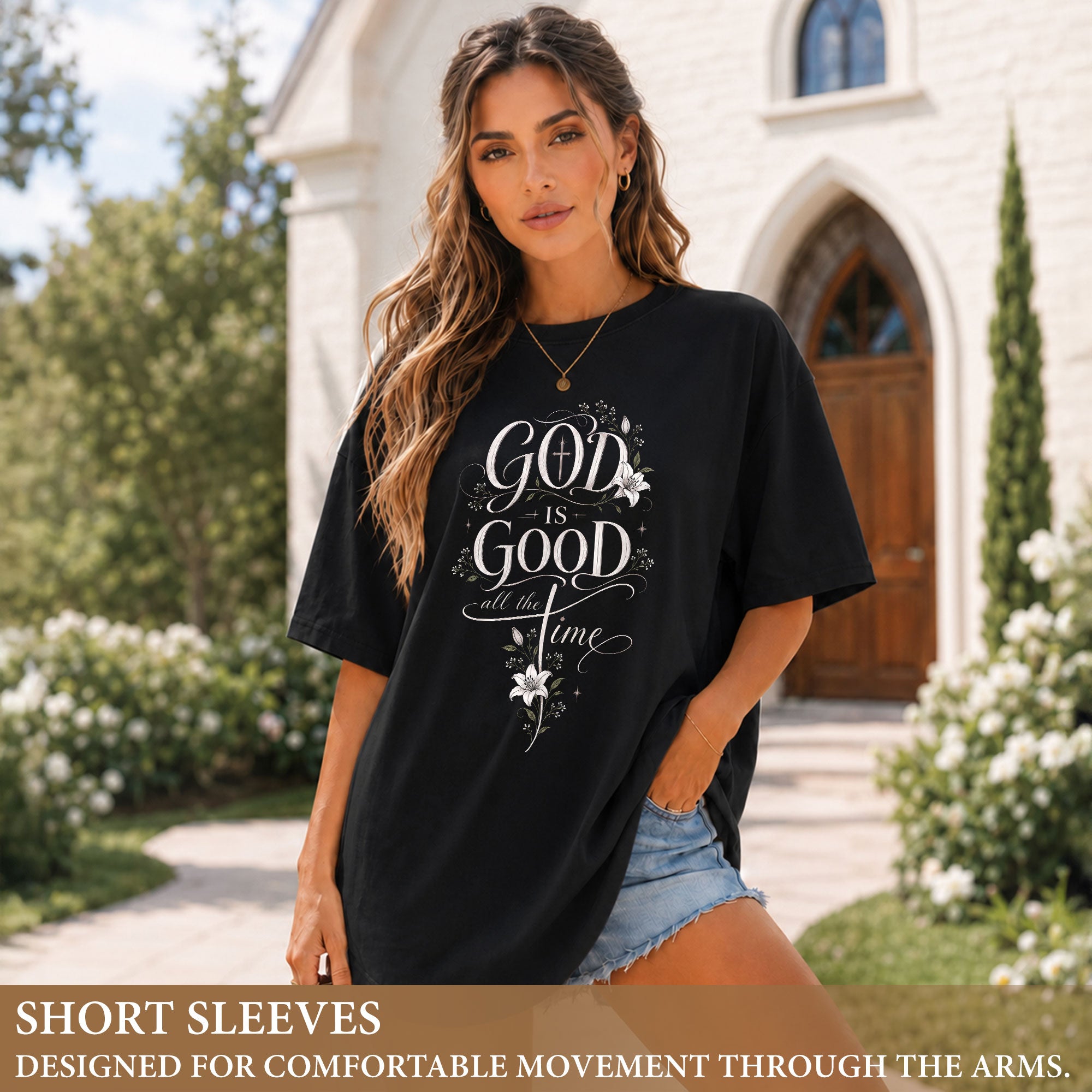 God Is Good Shirt Floral Lily Cross Christian Women Faith Quote Elegant Graphic Tee