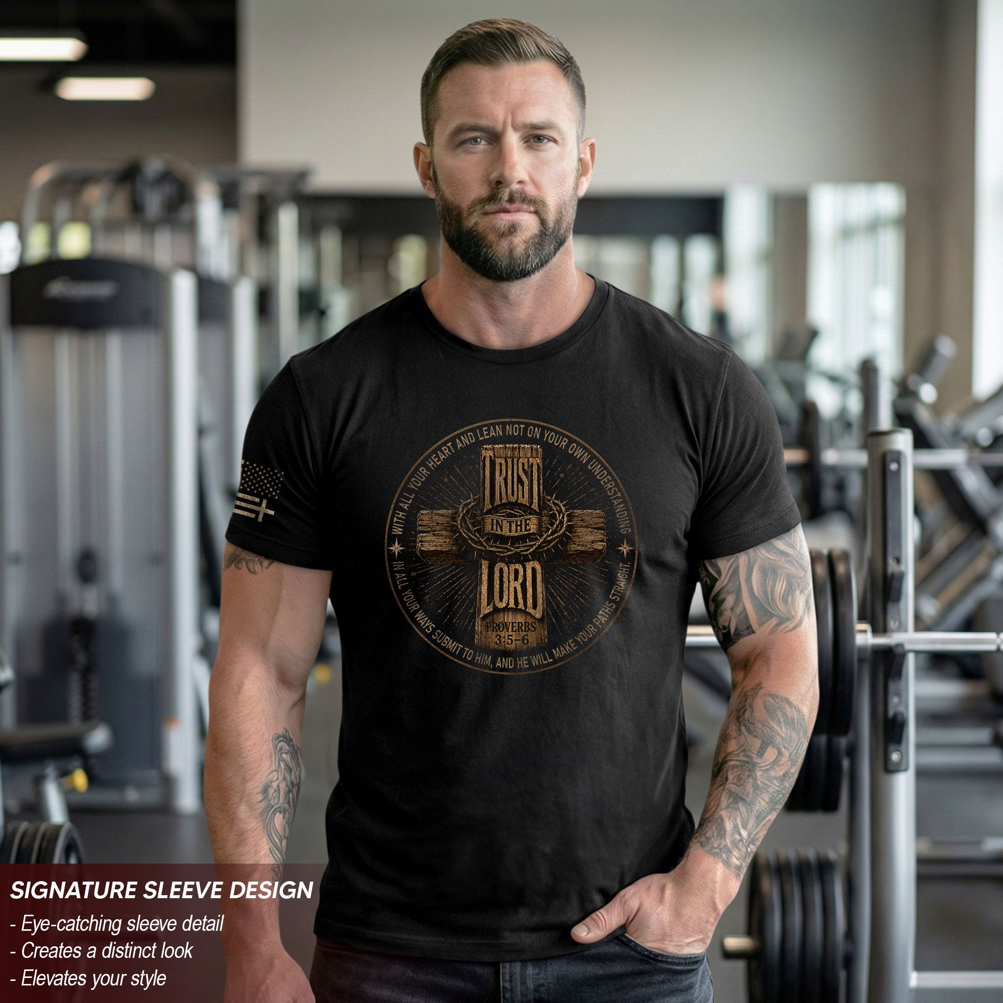 Trust In The Lord Proverbs Scripture Christian Graphic Crewneck Tee Shirt For Men