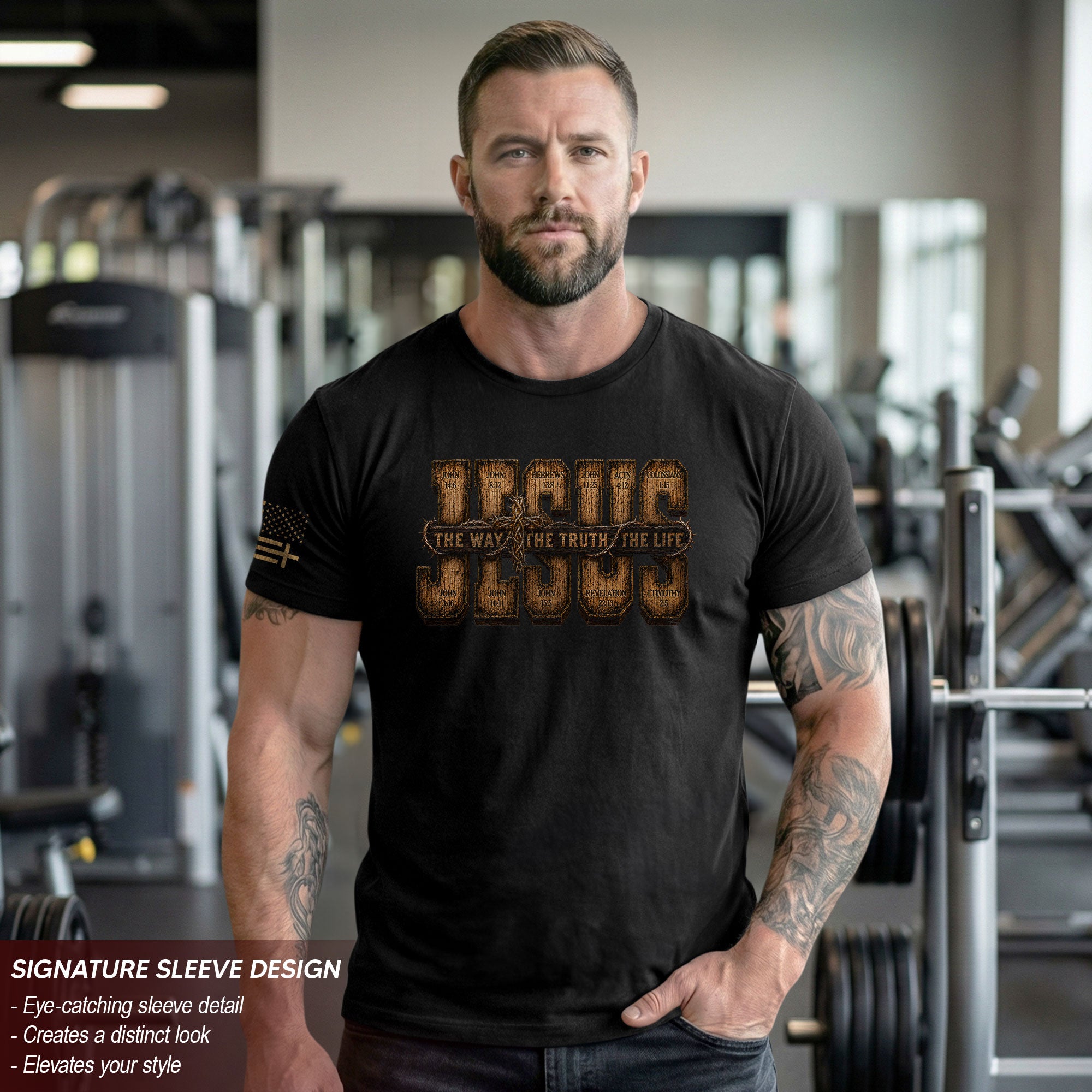 Jesus The Way The Truth The Life Scripture Cross Christian Graphic Crewneck Tee Men
