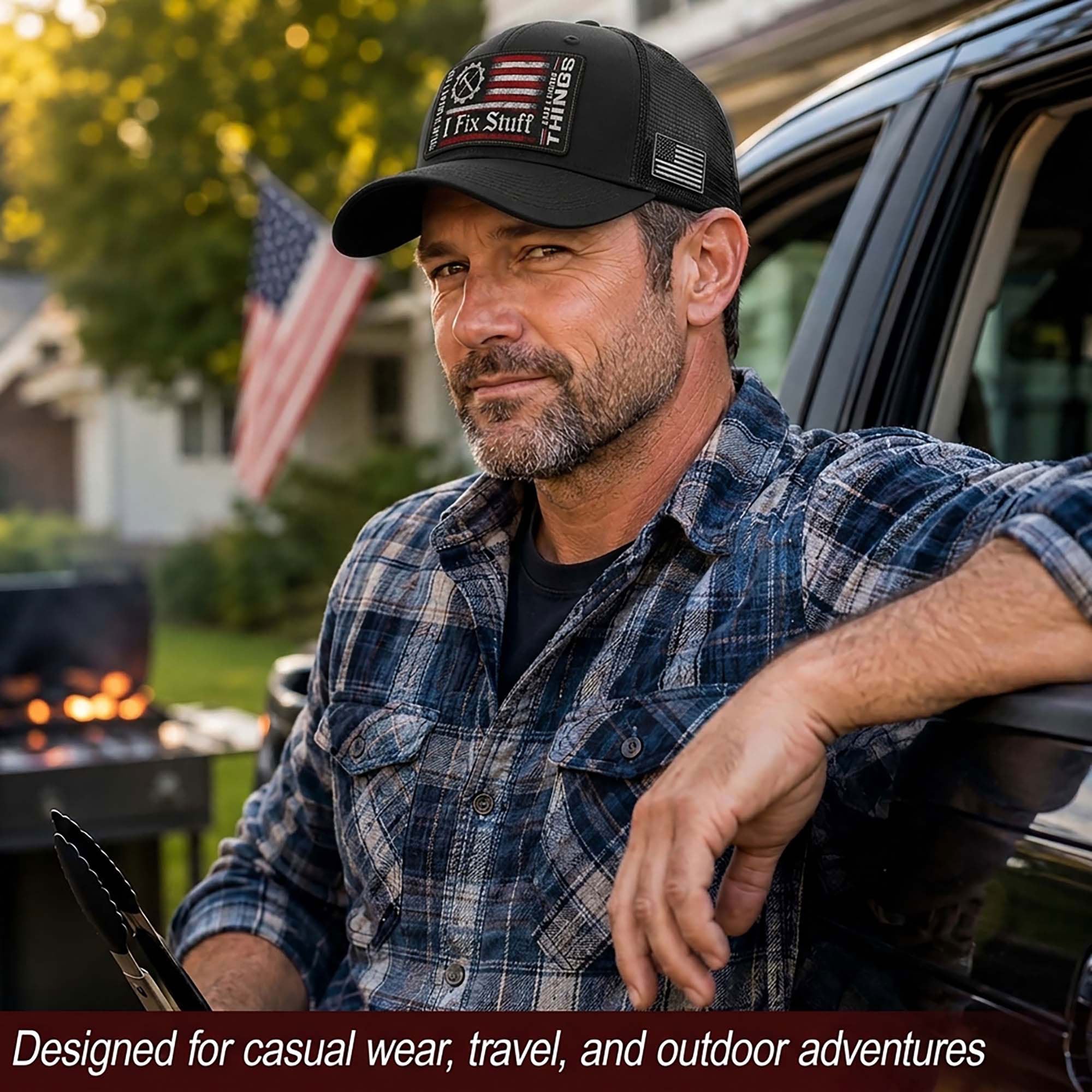 I Fix Stuff Mechanic American Flag Patch Trucker Hat Cool Handyman Dad Gift Idea