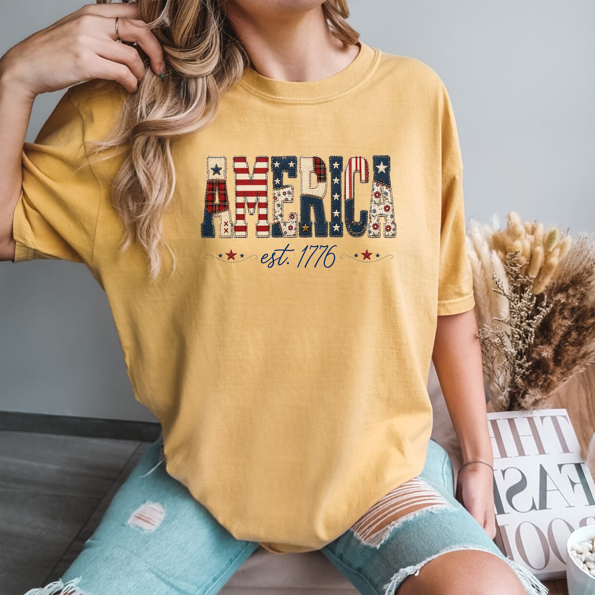 America Est. 1776 Graphic T-Shirt - Patriotic Women's Casual White Summer Tee