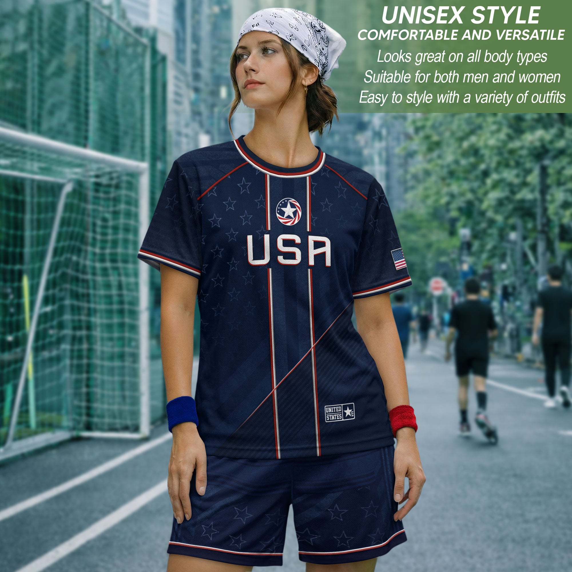 Navy USA Soccer Jersey American Flag Eagle Design Patriot Soccer Shirt for Men Women