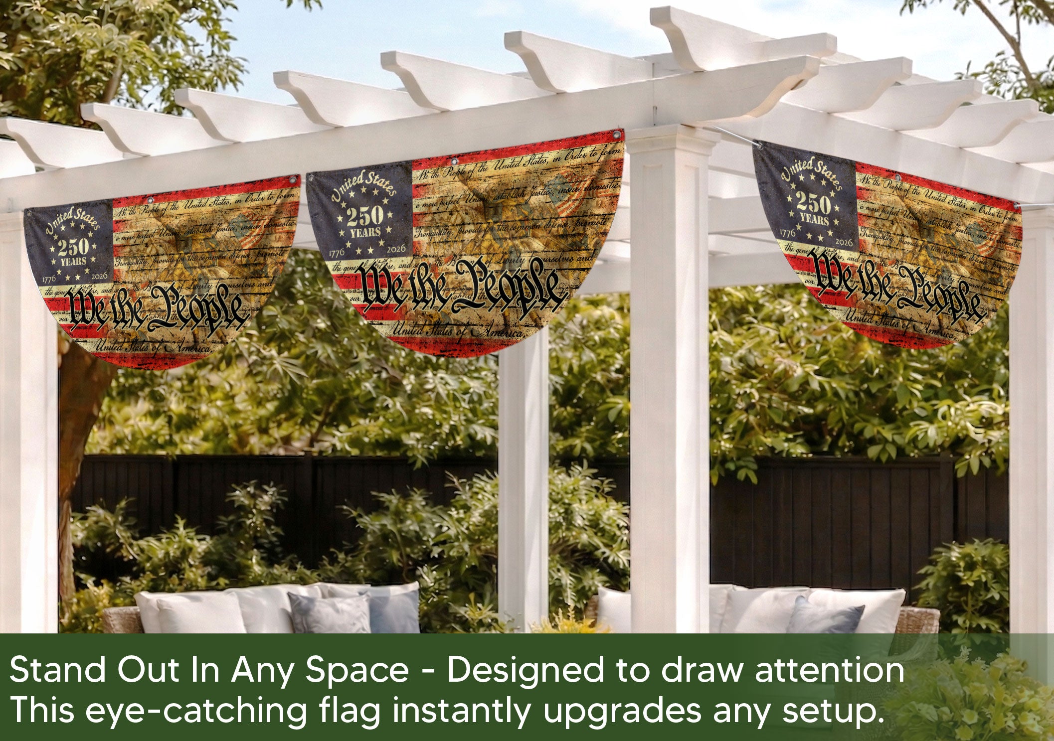 USA 250th Anniversary Flag Fence Banner - We The People & Eagle Design for 2026 Celebration