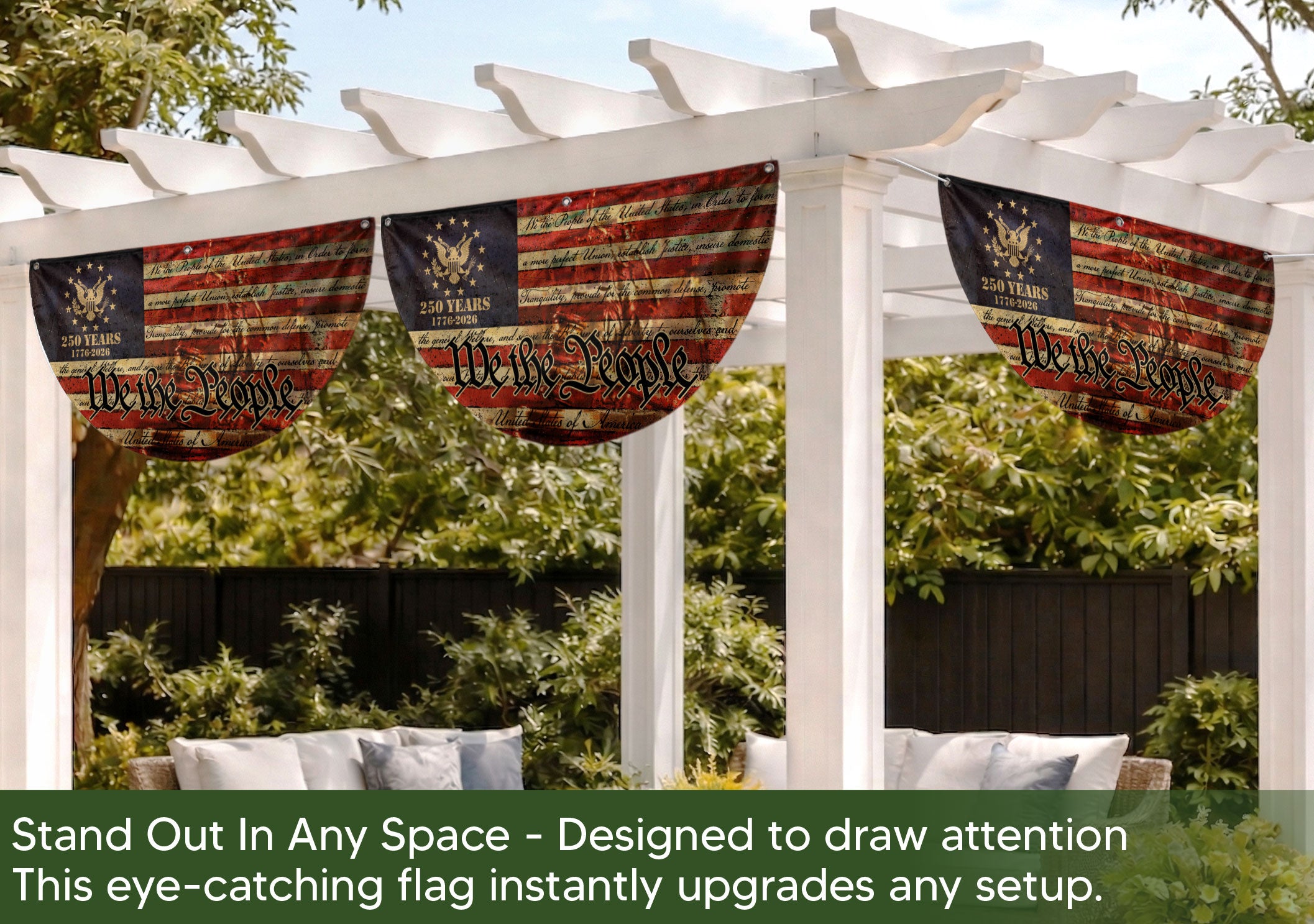 250th Anniversary USA Flag Fence Banner - We The People & Eagle Design for 2026 Celebration