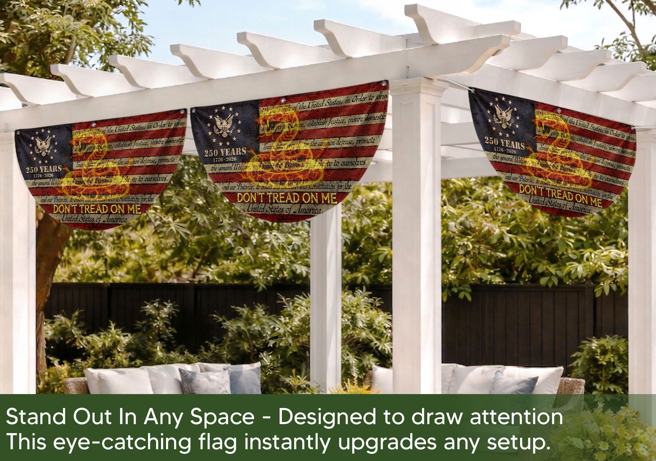 Fence Flag USA 250th Anniversary 1776–2026, Patriotic 250 Year American Flag Banner Decor