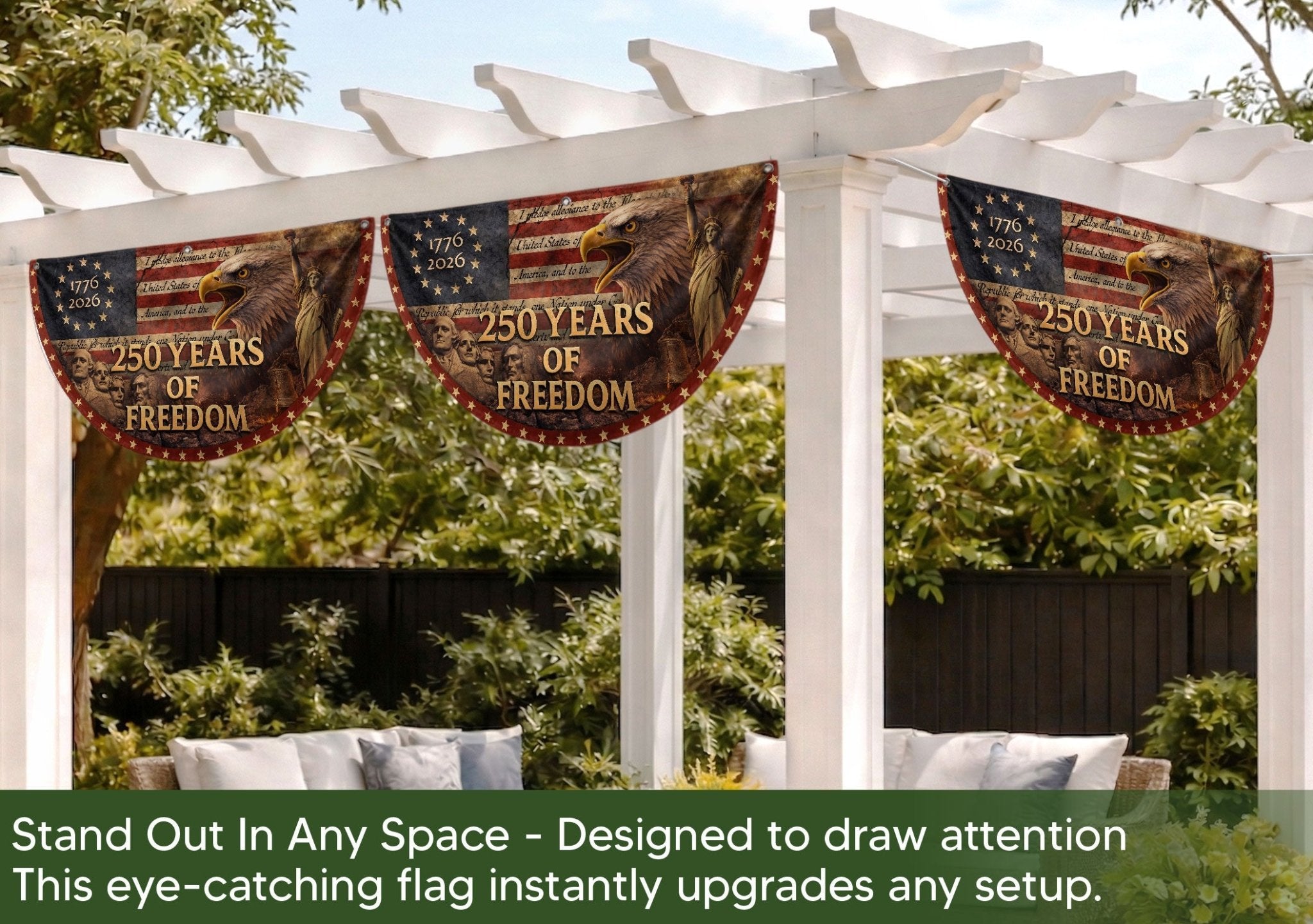 Fence Flag 250th Anniversary USA Flag 1776-2026 American Freedom Banner Decor - Rust Field Wear