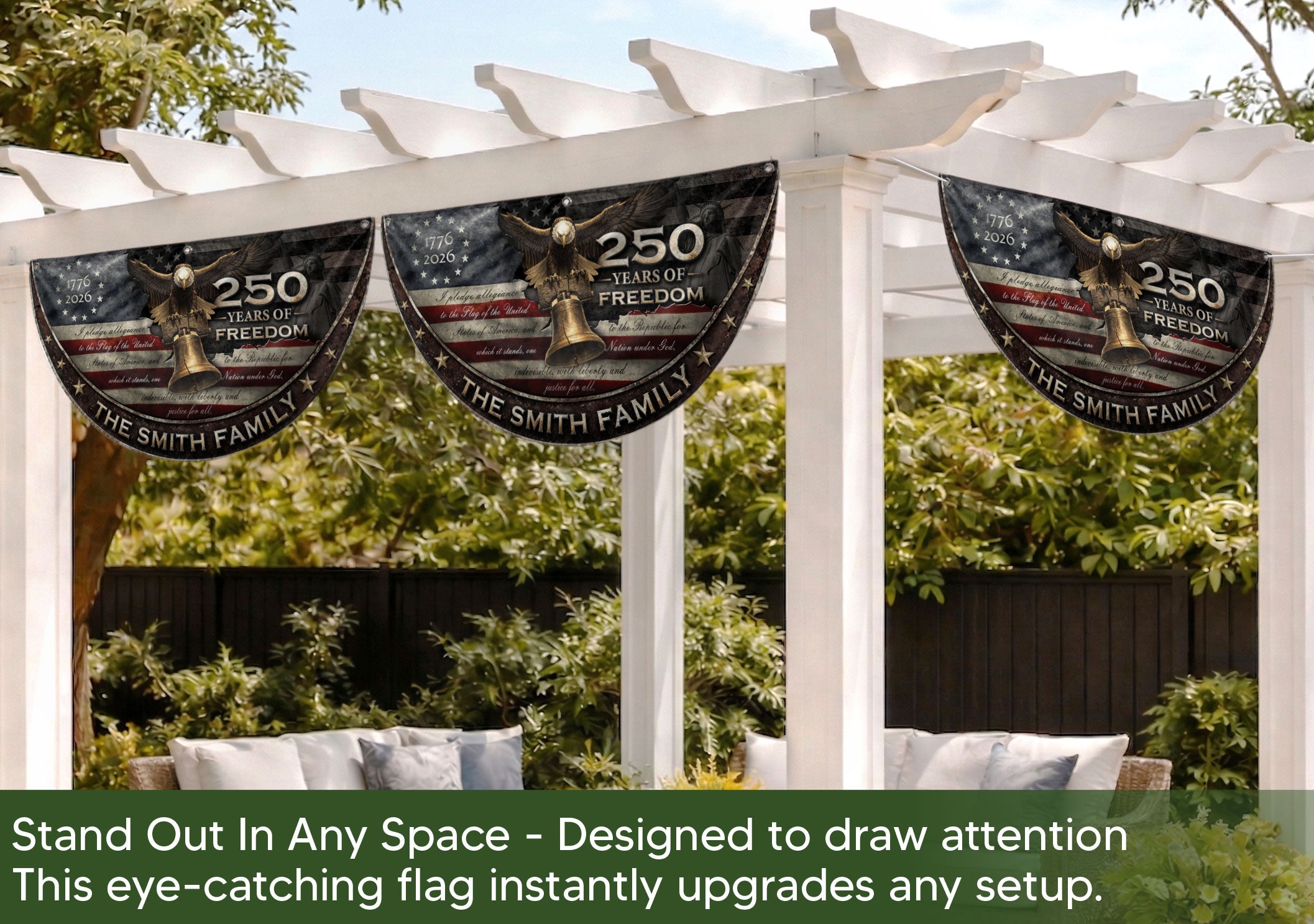 250 Years of Freedom Flag Fence Flag Custom Family Name, American Flag with Eagle, We The People Banner Decor