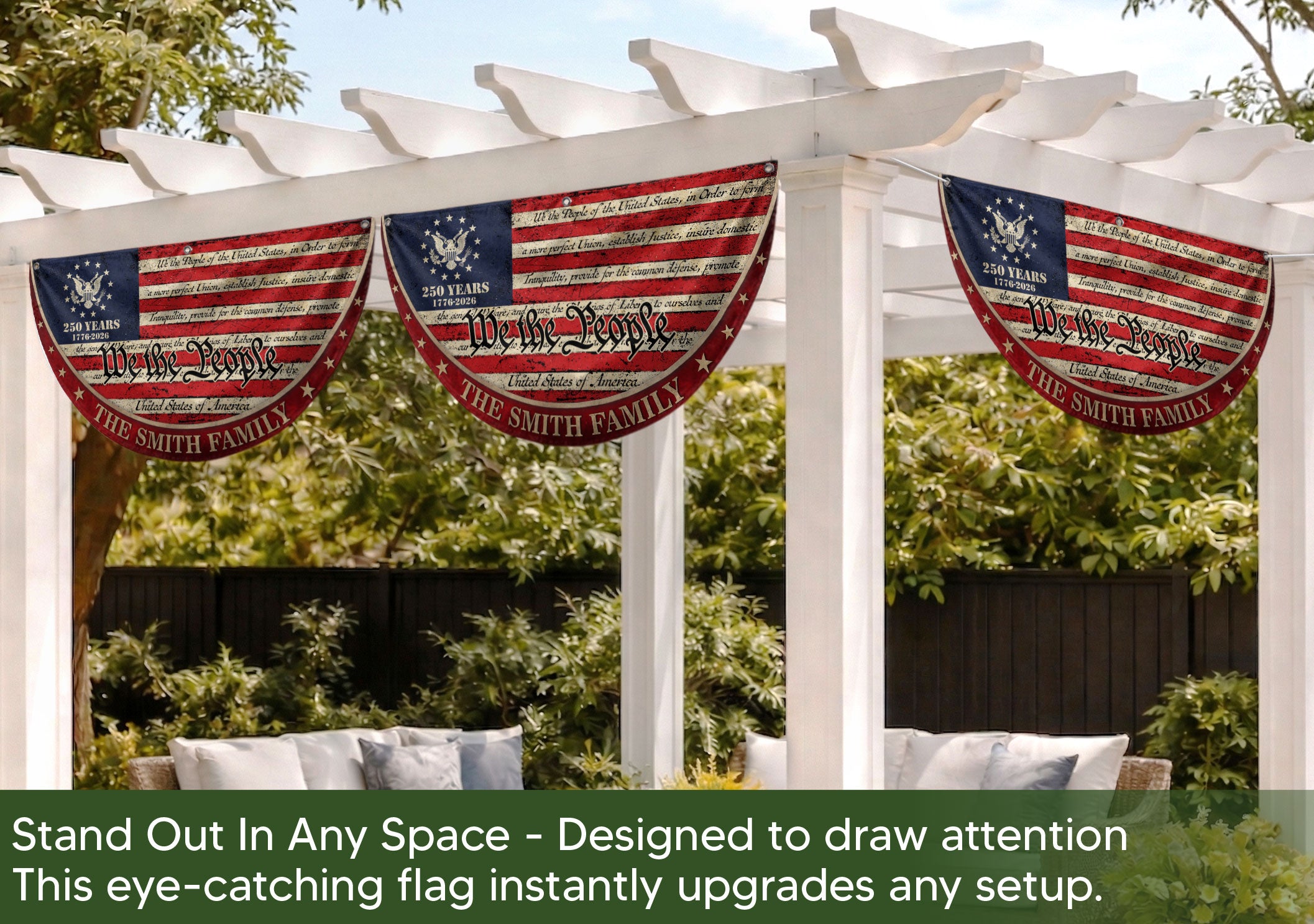 250 Years of Freedom Flag Fence Flag Custom Family Name, We The People Flag, American Flag with Eagle Patriotic Banner