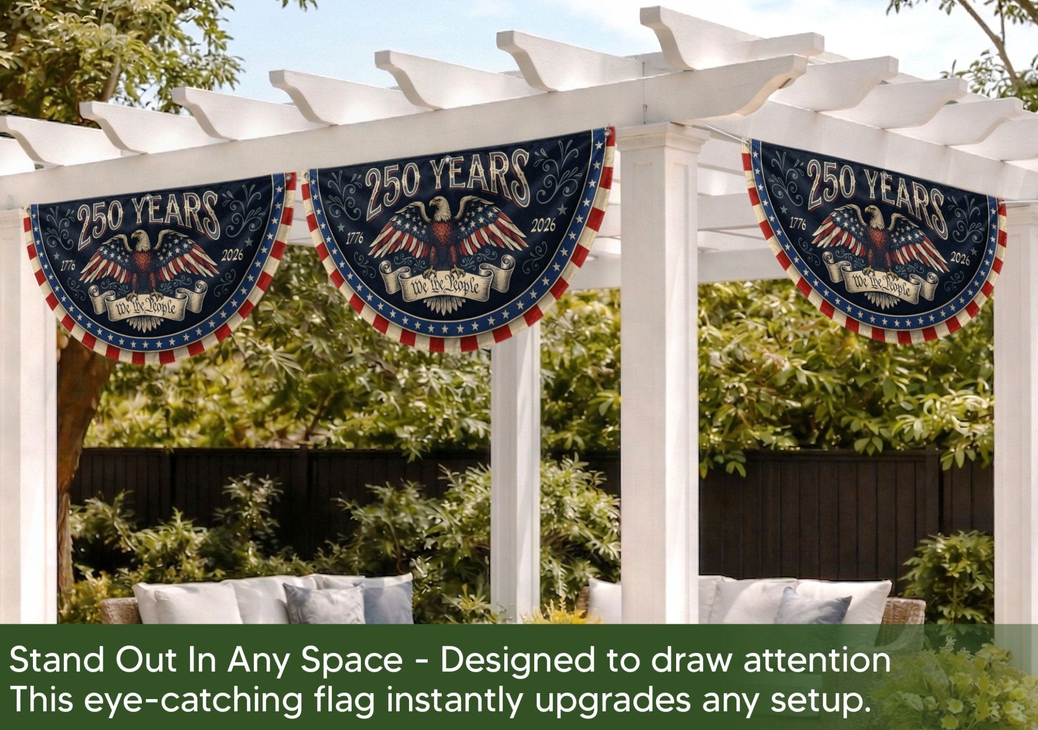 Fence Flag 250 Years of Freedom 1776-2026 Patriotic Eagle Outdoor Porch Railing Banner - Rust Field Wear