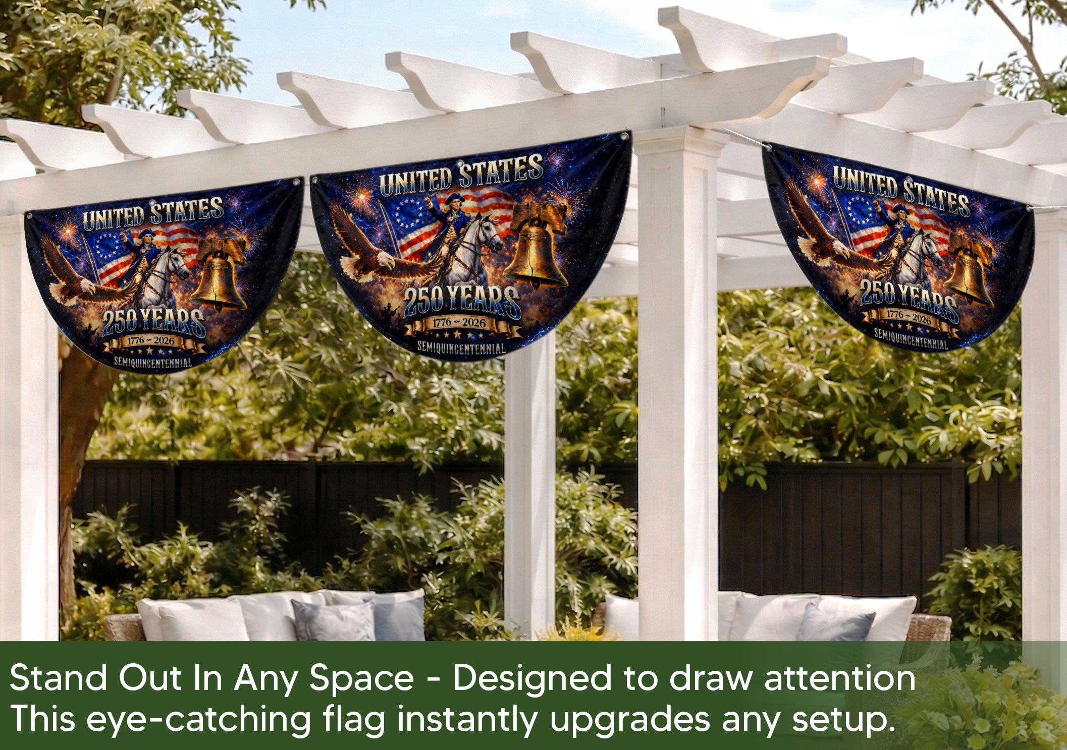 USA 250 Years Fence Flag 1776-2026 George Washington Eagle Patriotic