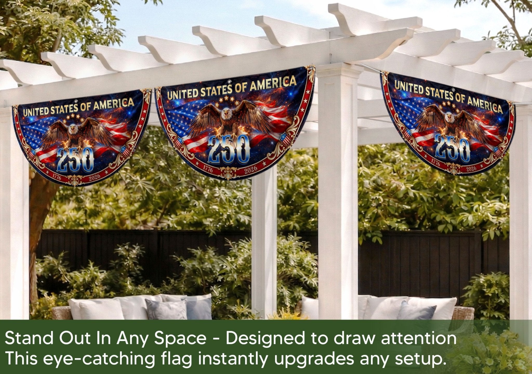 United States 250 Years Fence Flag 1776-2026 Patriotic Eagle Outdoor Banner Decoration - Rust Field Wear