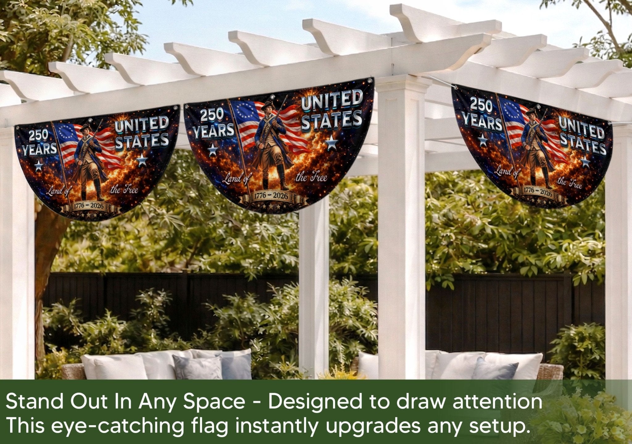 Land of the Free 250 Years Fence Banner 1776-2026 United States Patriotic Outdoor Decor - Rust Field Wear