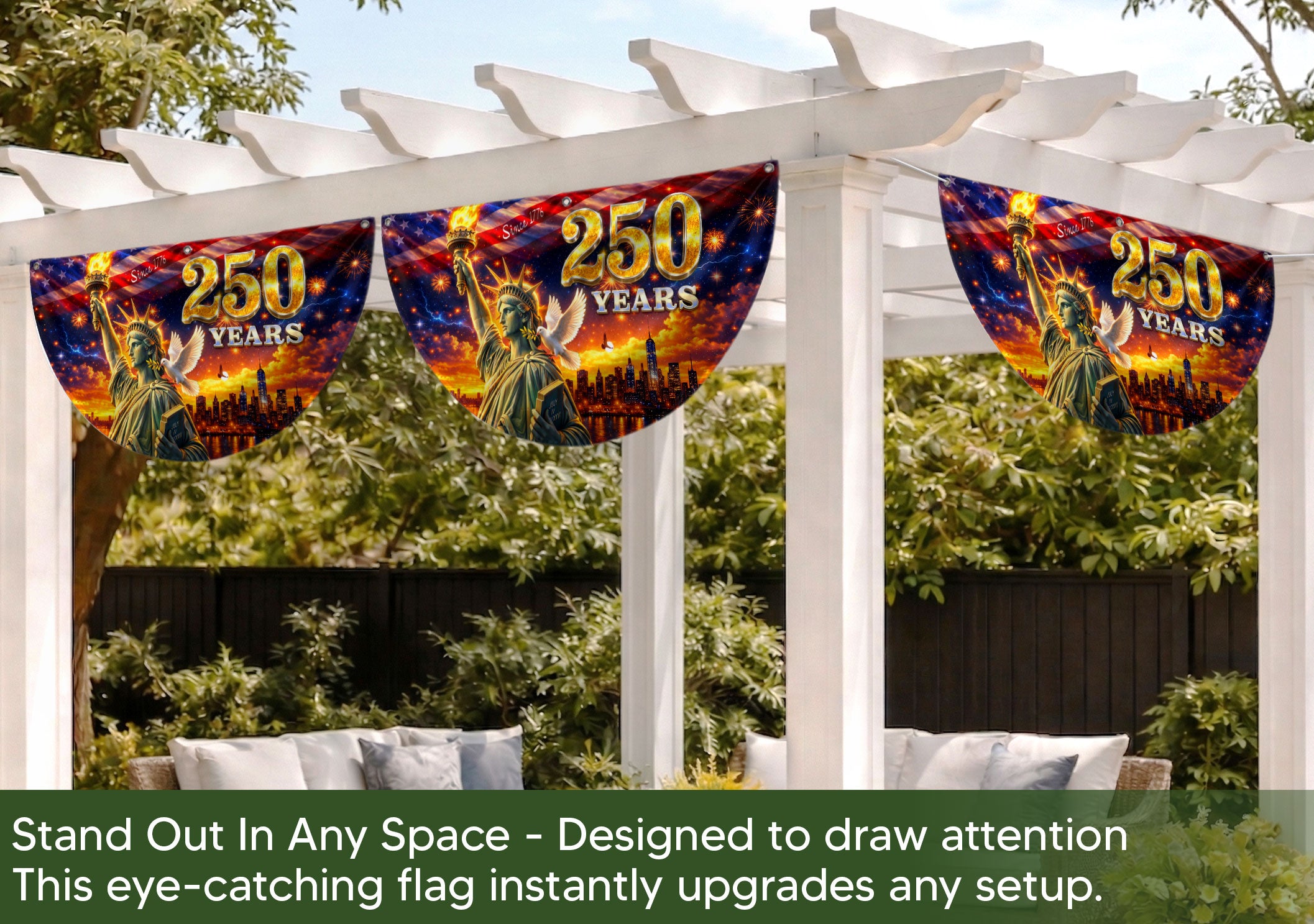 Statue of Liberty 250 Years United States Fence Flag 1776-2026 Patriotic Outdoor Banner