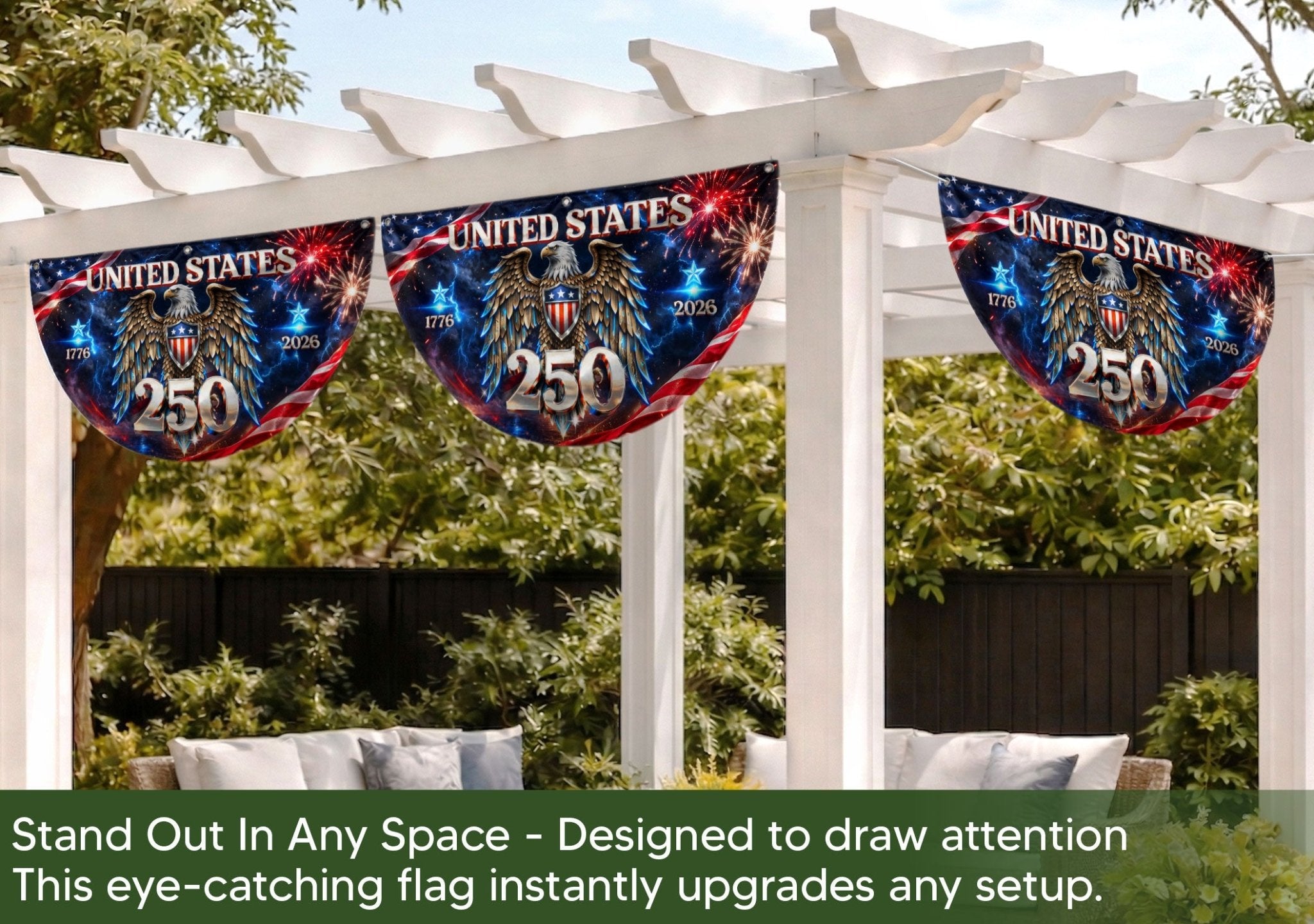 250 Years United States Fence Flag 1776-2026 Patriotic Eagle Outdoor Banner Decoration - Rust Field Wear