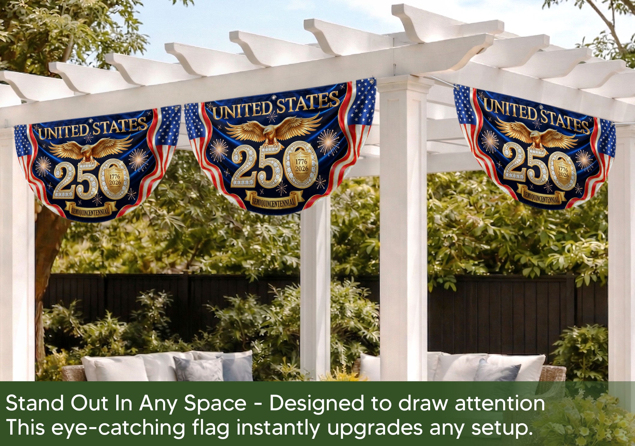 United States 250 Years Fence Flag 1776-2026 Patriotic Eagle Anniversary
