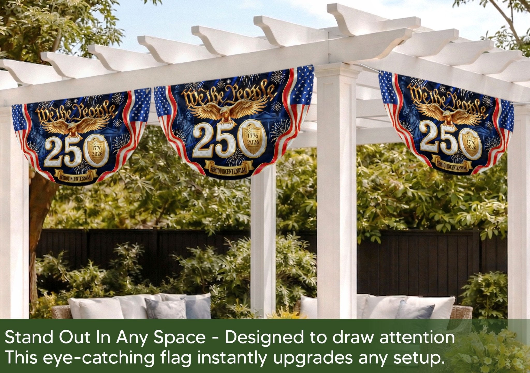 USA 1776-2026 Fence Banner 250 Years United States Anniversary Patriotic Eagle Outdoor Decor - Rust Field Wear