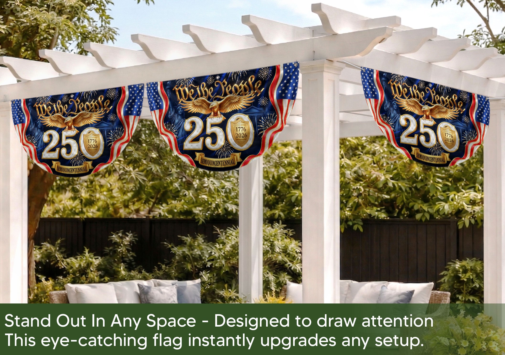 USA 1776-2026 Fence Banner 250 Years United States Anniversary Patriotic Eagle Outdoor Decor