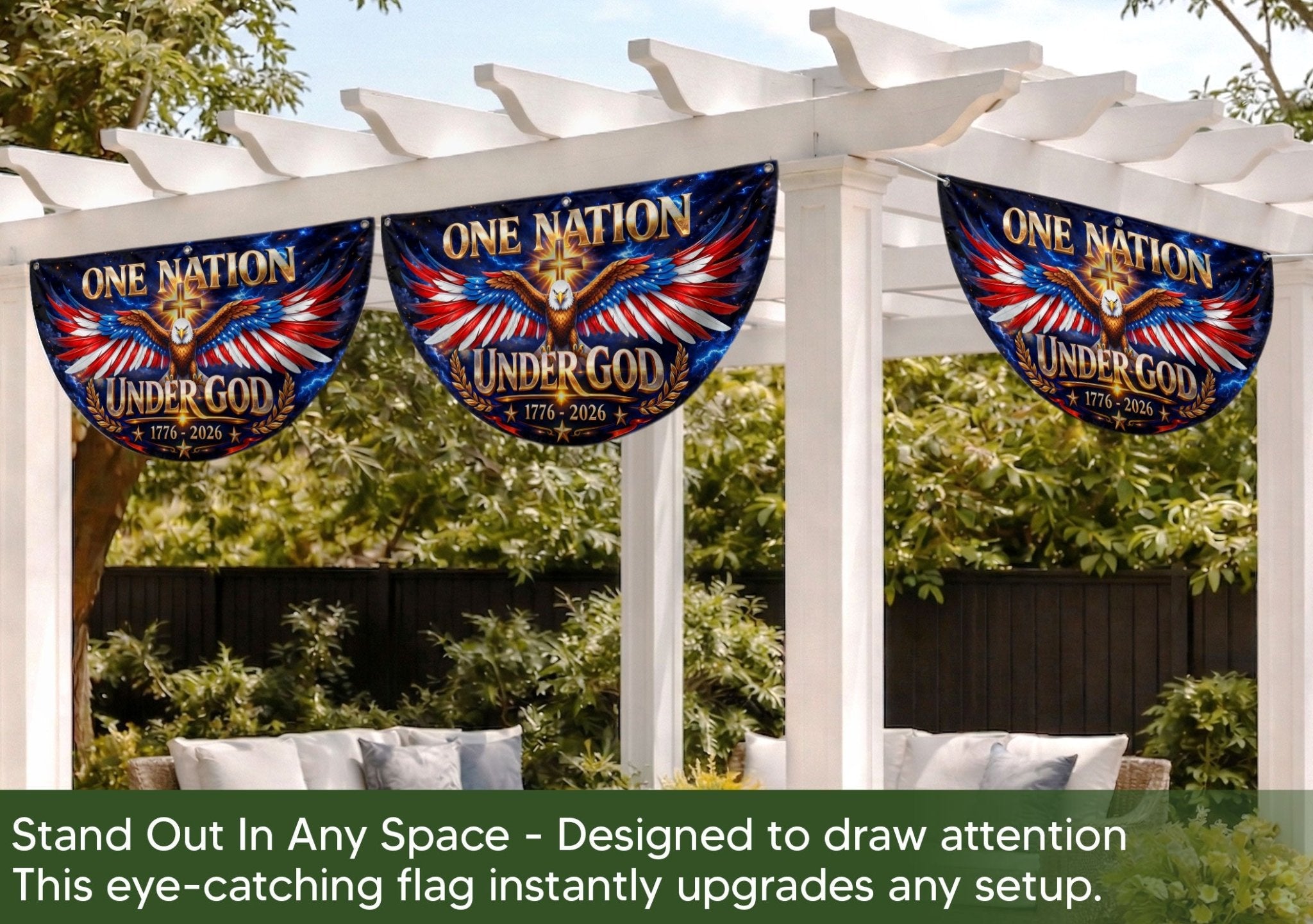 250 Years United States Fence Flag One Nation Under God 1776-2026 Patriotic Eagle Banner - Rust Field Wear