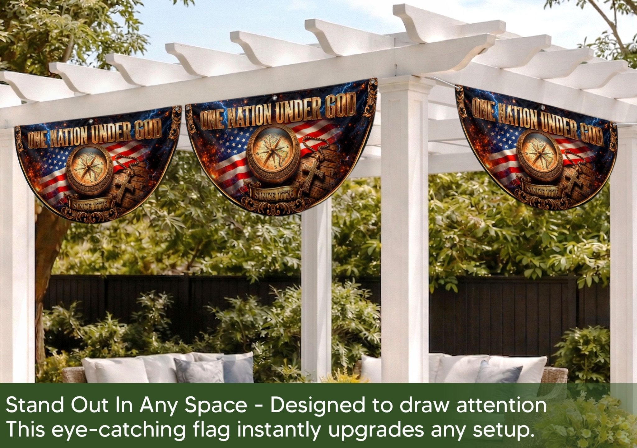 250 Years United States Fence Flag 1776-2026 Patriotic Compass Cross Outdoor Decoration - Rust Field Wear
