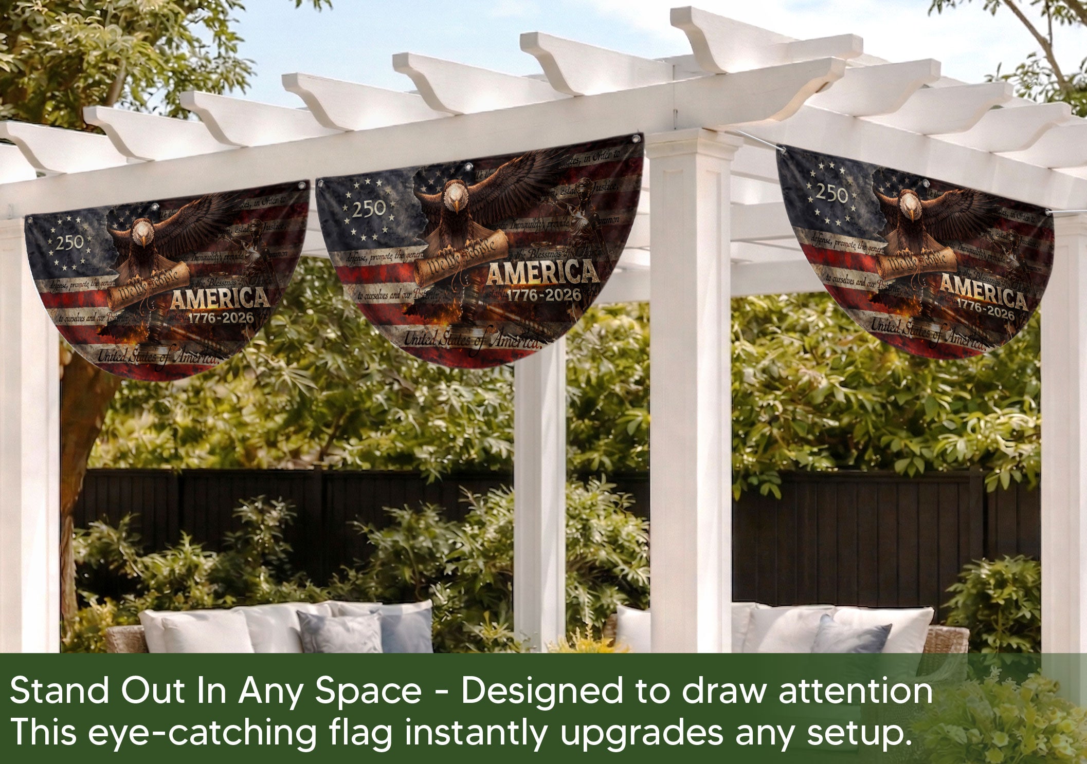 America 1776 to 2026 Fence Flag Patriotic Eagle We The People 250 Year Outdoor Decor
