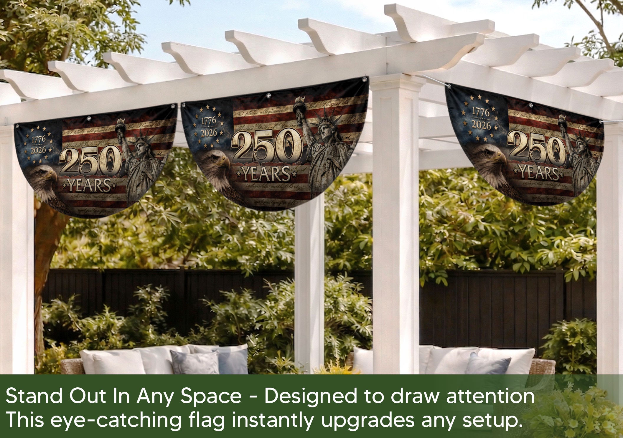 Fence Flag 250 Years Patriotic Banner | 1776-2026 Statue of Liberty Outdoor Decor
