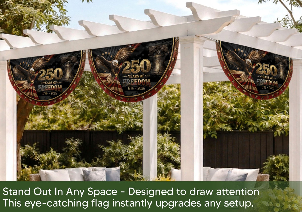 Fence Flag 250 Years Freedom Banner | 1776-2026 Eagle Liberty Bell Outdoor Decor - Rust Field Wear