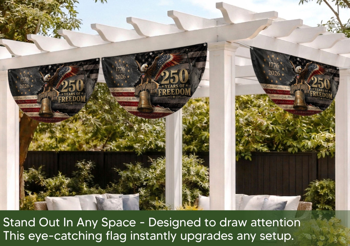 Fence Flag 250 Years Freedom Banner | 1776-2026 Liberty Bell Eagle Outdoor Decor - Rust Field Wear