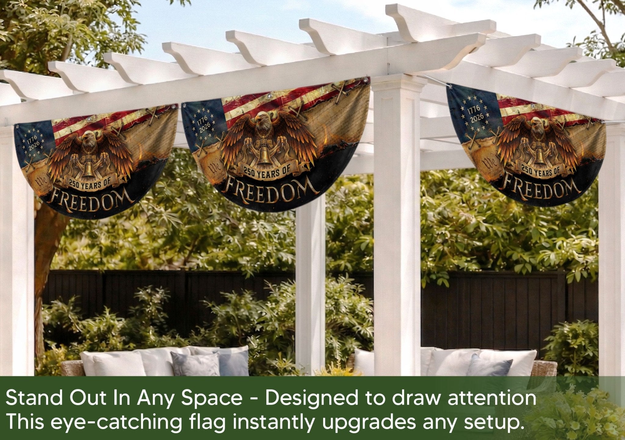 250th Anniversary US Fence Flag 1776-2026 Patriotic Eagle Outdoor Bunting Banner - Rust Field Wear