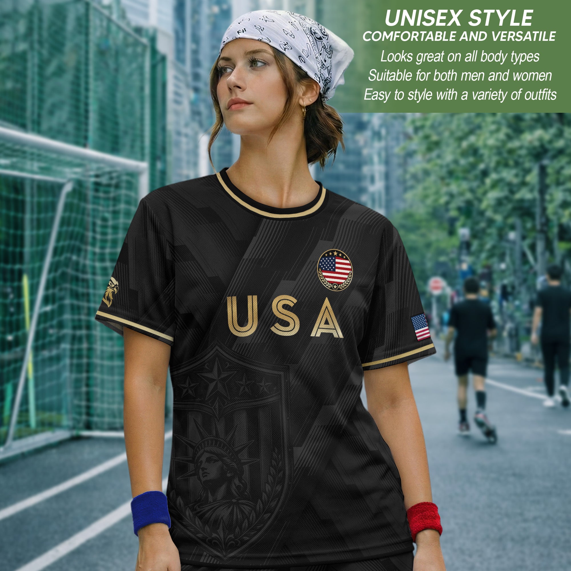Black Adult Soccer Jersey Gold Style Iconic USA Eagle Graphic Team Training Shirt