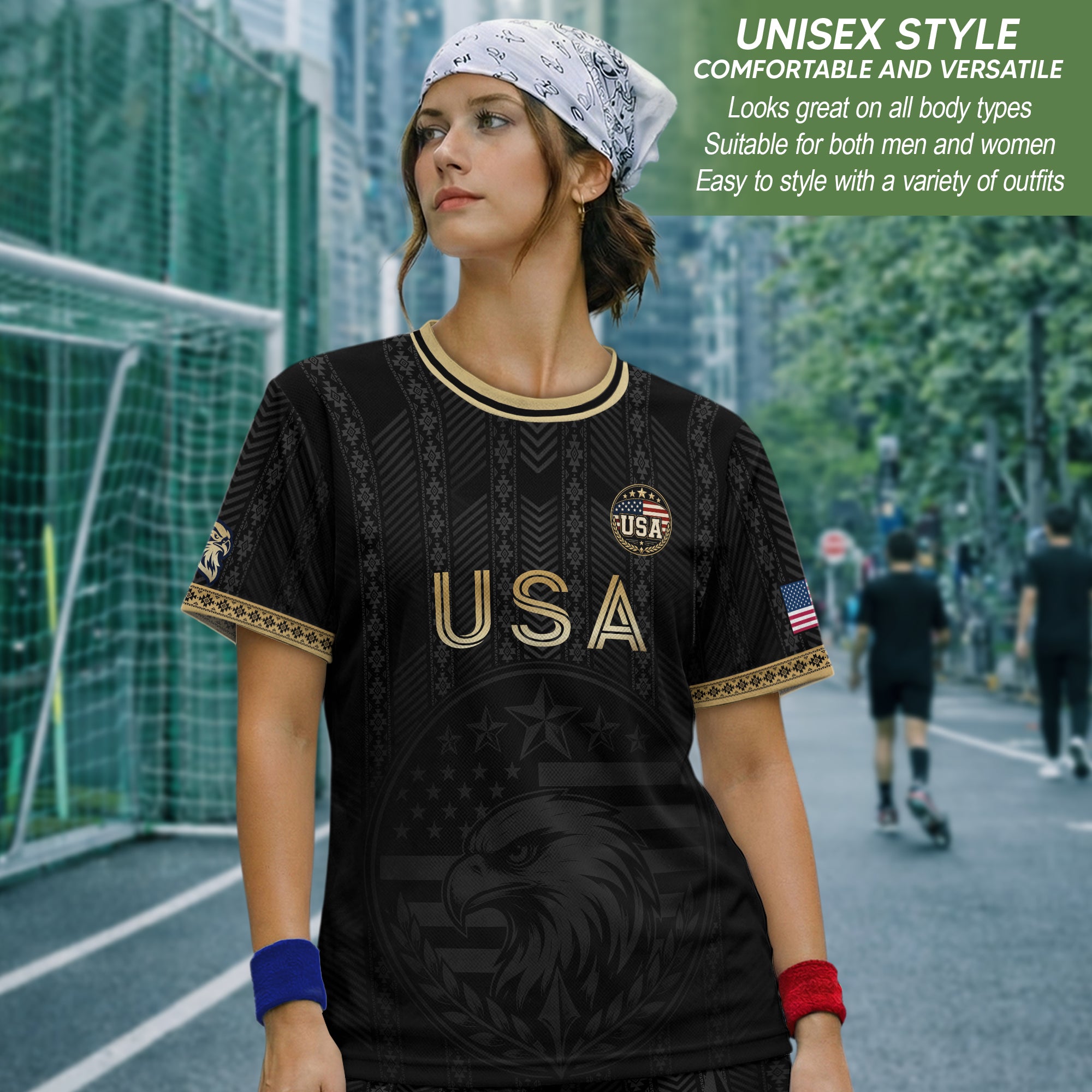 Elite Black Adult Soccer Jersey Edition Eagle Emblem Patriotic Athletic Sport Top
