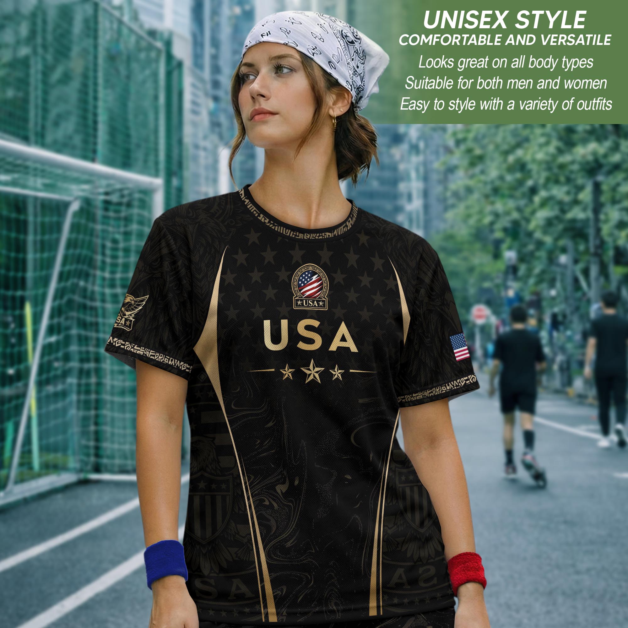 Adult Soccer Jersey Black Gold Style Iconic USA Eagle Graphic Team Training Shirt
