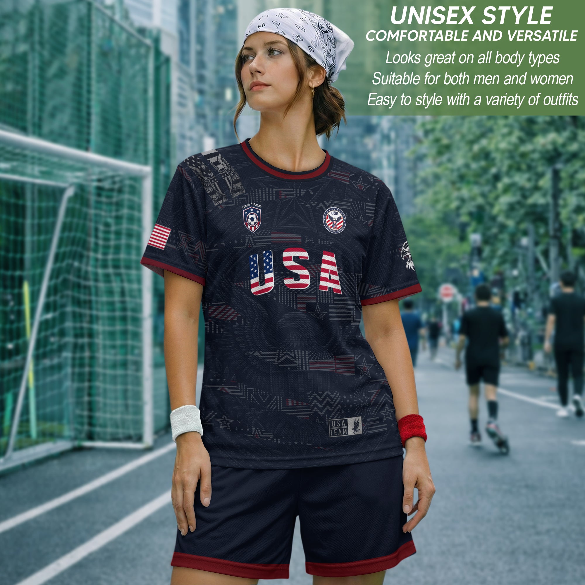 Adult Men Women USA Soccer Jersey Patriotic Flag Letters United States Fan Shirt