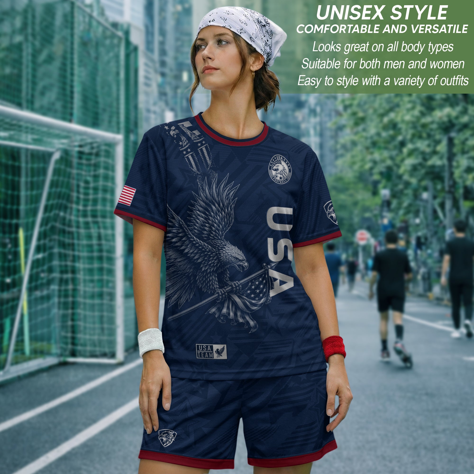 Patriotic Eagle Adult USA Soccer Jersey Navy Blue Shirt United States Football Tee