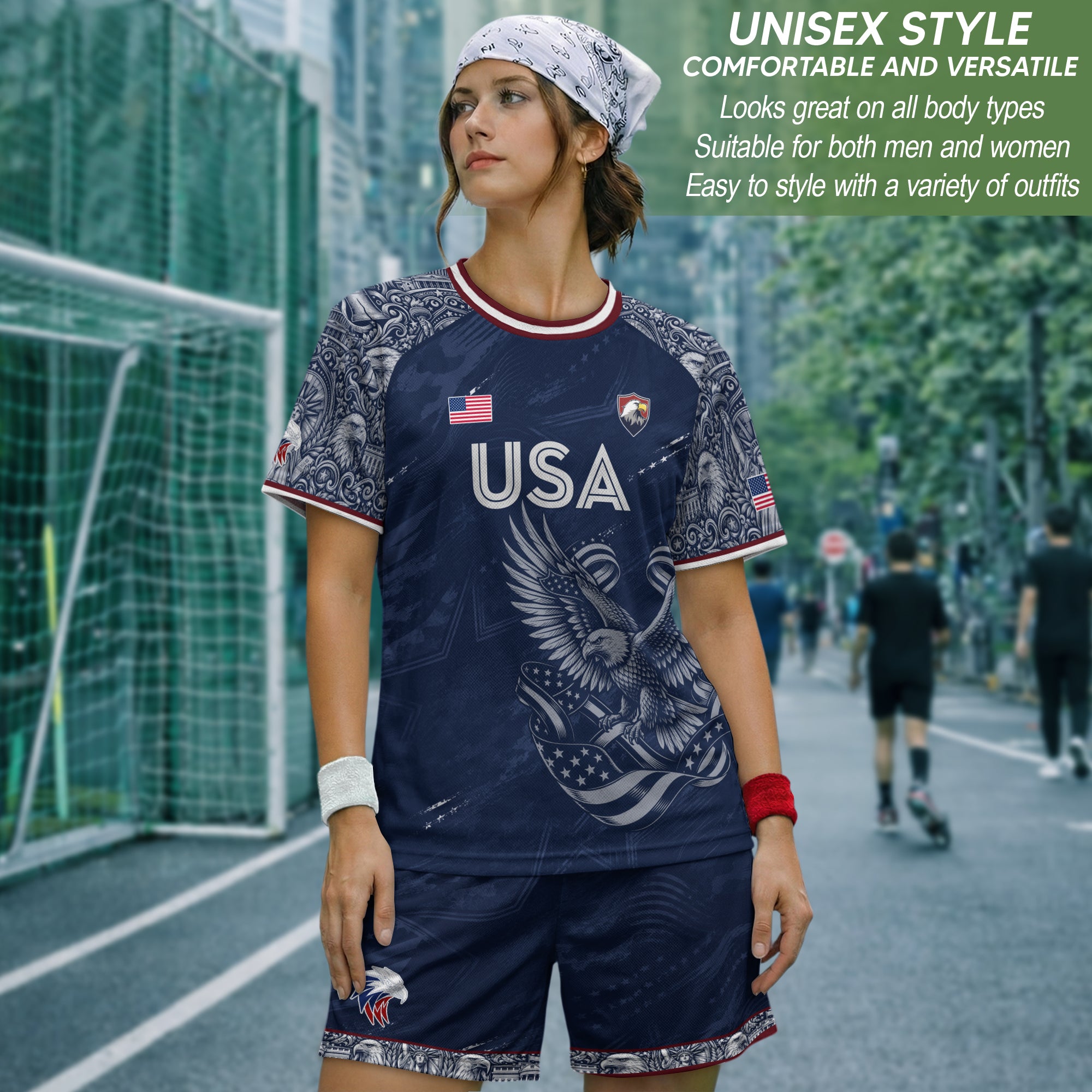 Patriotic Landmark Print USA Soccer Jersey Adult Navy United States Fan Shirt Men