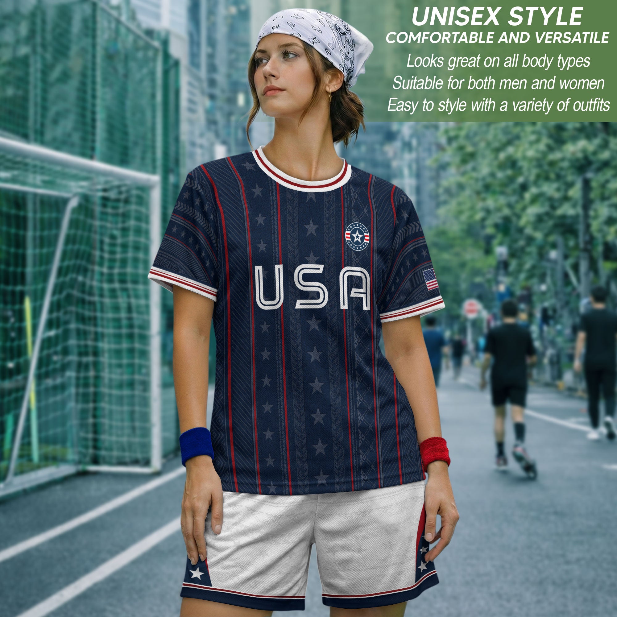 Navy USA Soccer Jersey American Pride Graphic Stripe Soccer Shirt Patriotic Fan Gear